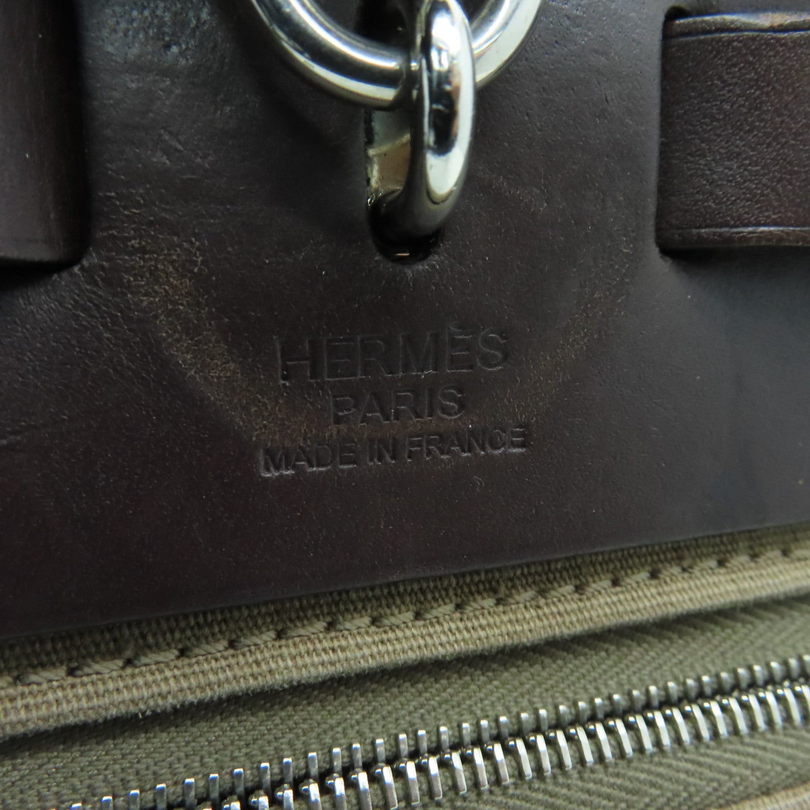 HERMES canvas Herbag PM silver buckle handle shoulder bag Etoupe beige