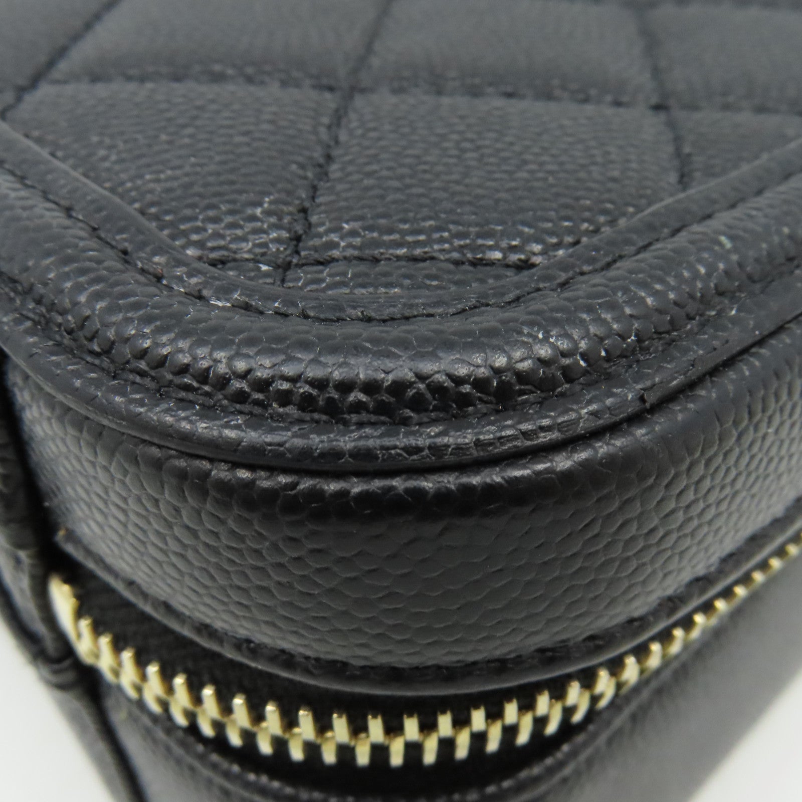 CHANEL 菱格Caviar皮革Vatity Case 21cm 2Way Shoulder Bag金扣鏈帶手挽肩背兩用袋黑色