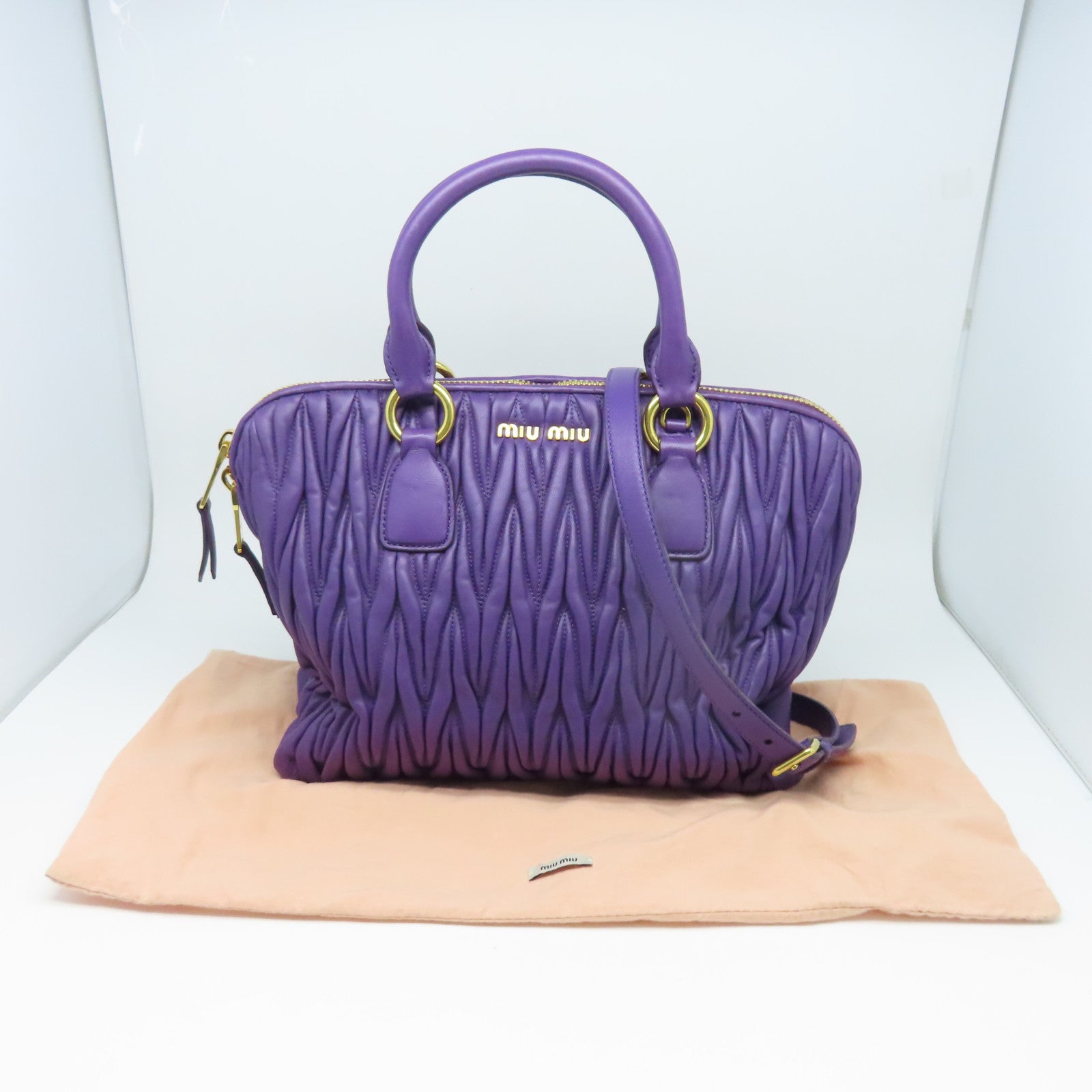 Miu Miu 羊皮皮革2Way Shoulder金扣手挽肩背兩用袋紫色