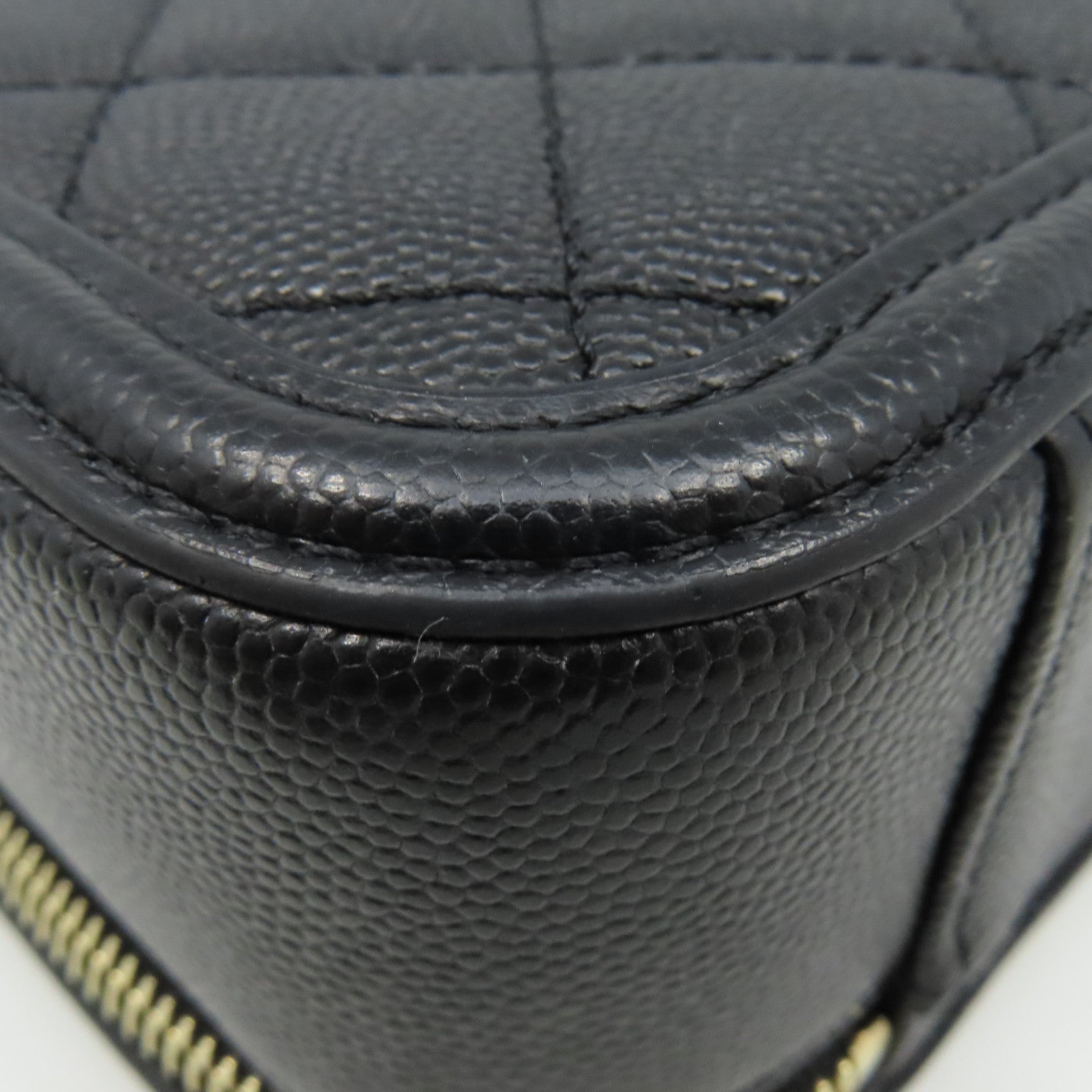 CHANEL 菱格Caviar皮革Vatity Case 21cm 2Way Shoulder Bag金扣鏈帶手挽肩背兩用袋黑色