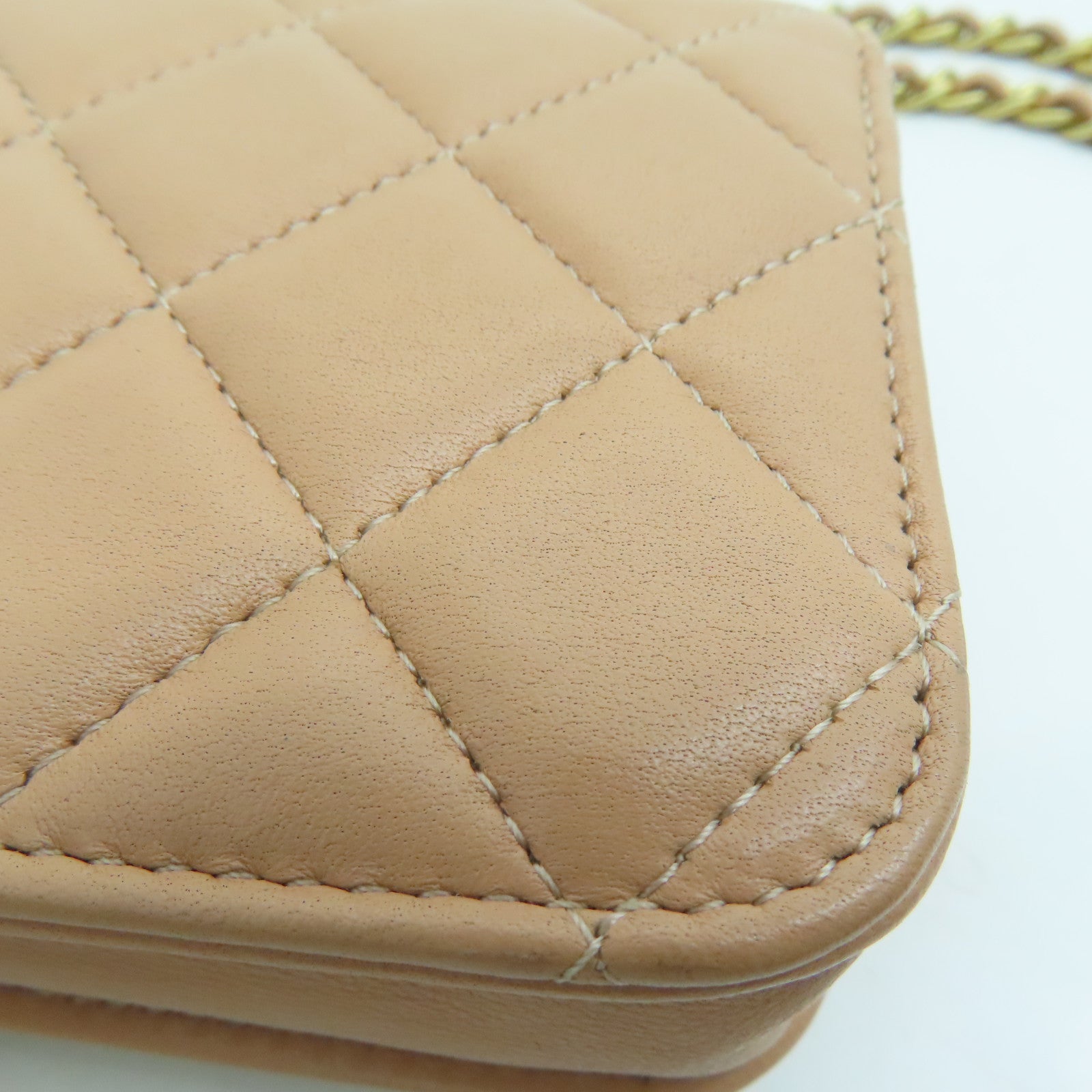 CHANEL 【激減優惠】菱格羊皮皮革Chain Shoulder Bag金扣鏈帶肩背袋杏色