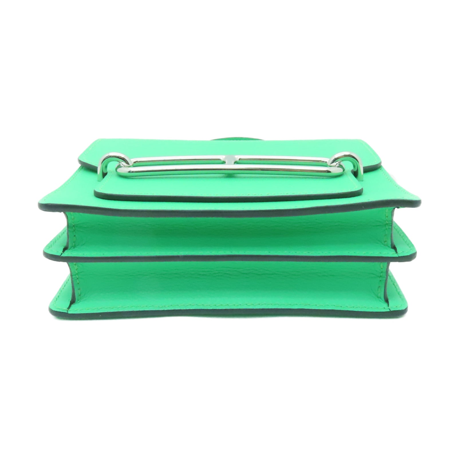 HERMES Evercolor皮革Mini Roulis銀扣肩背袋Vert Comics綠色