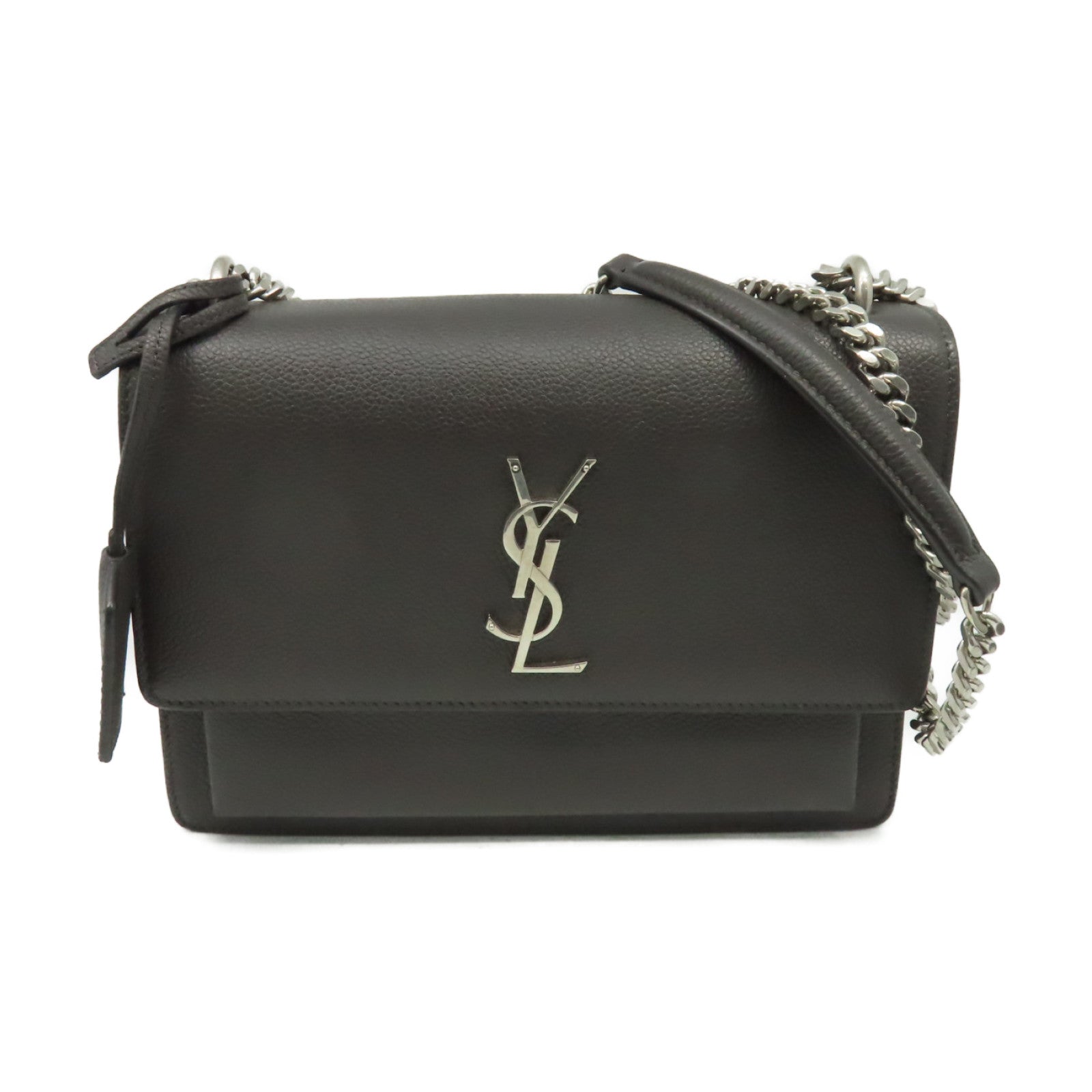 SAINT LAURENT 牛皮皮革Sunset Medium銀扣鏈帶肩背袋碳灰色
