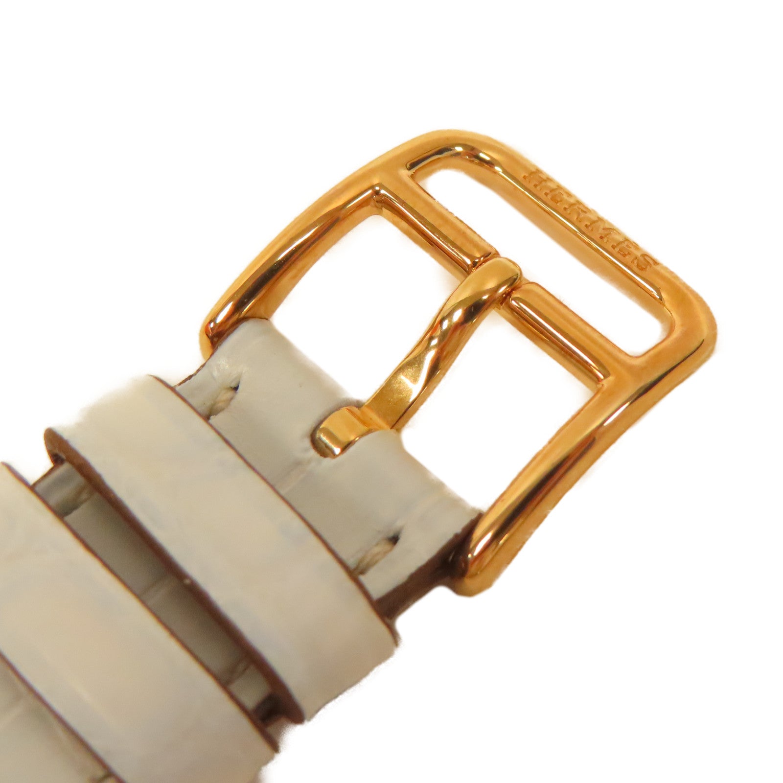 HERMES 不鏽鋼/皮革H Watch皮帶手錶霧藍色/米色#16cm