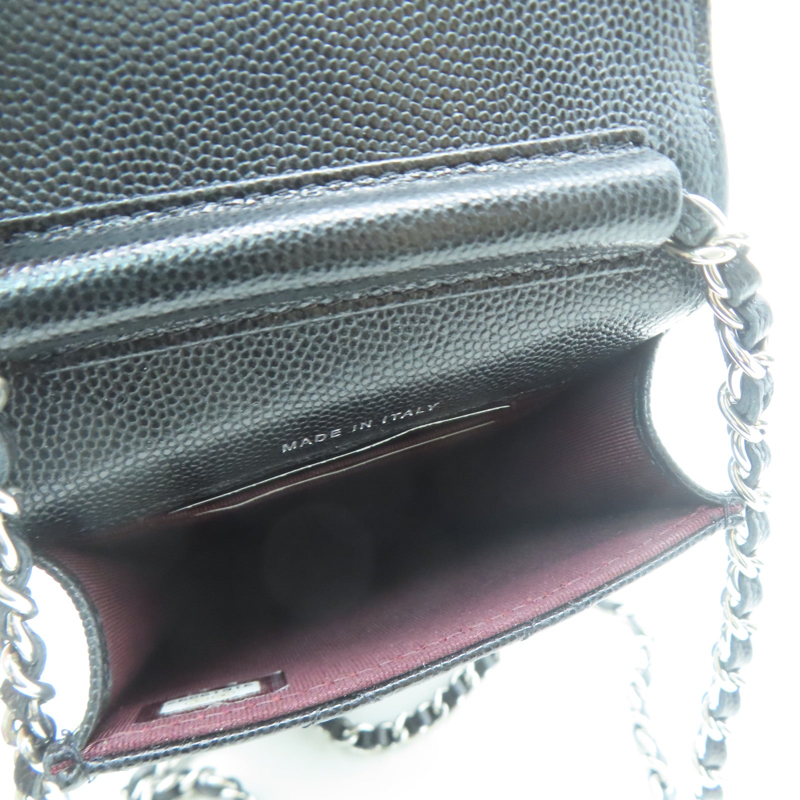 CHANEL Caviar皮革Chain Shoulder銀扣鏈帶肩背袋黑色