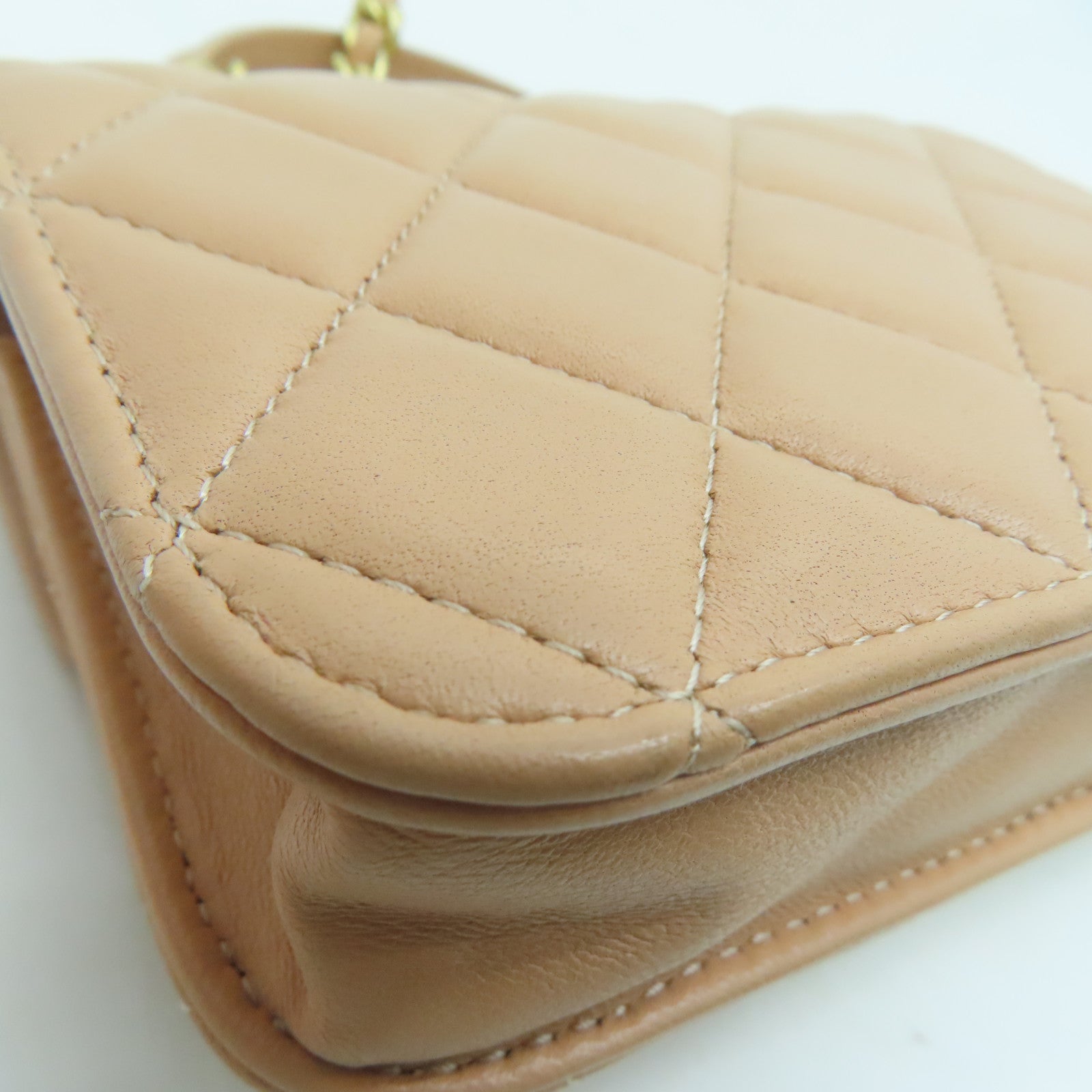 CHANEL 【激減優惠】菱格羊皮皮革Chain Shoulder Bag金扣鏈帶肩背袋杏色