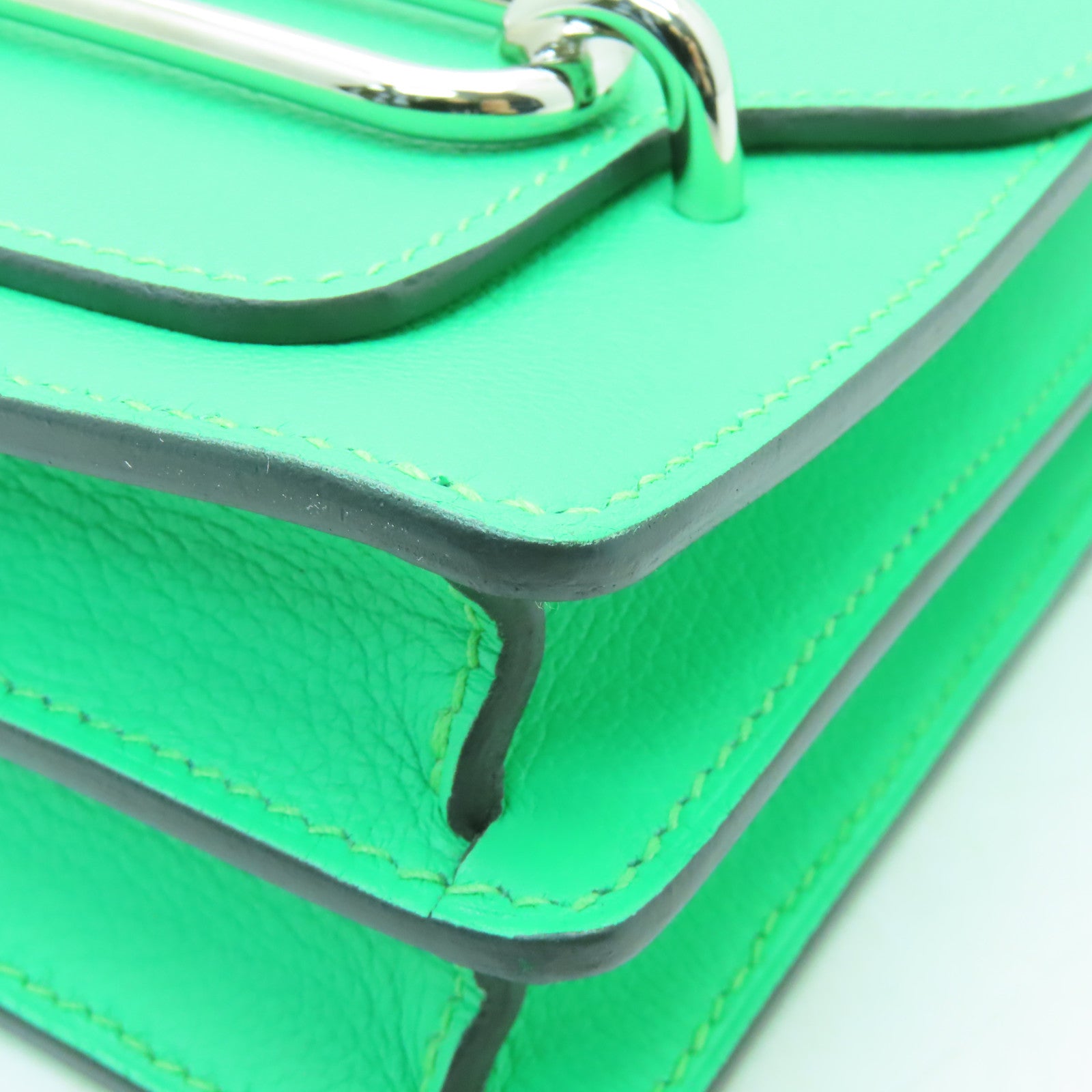 HERMES Evercolor皮革Mini Roulis銀扣肩背袋Vert Comics綠色