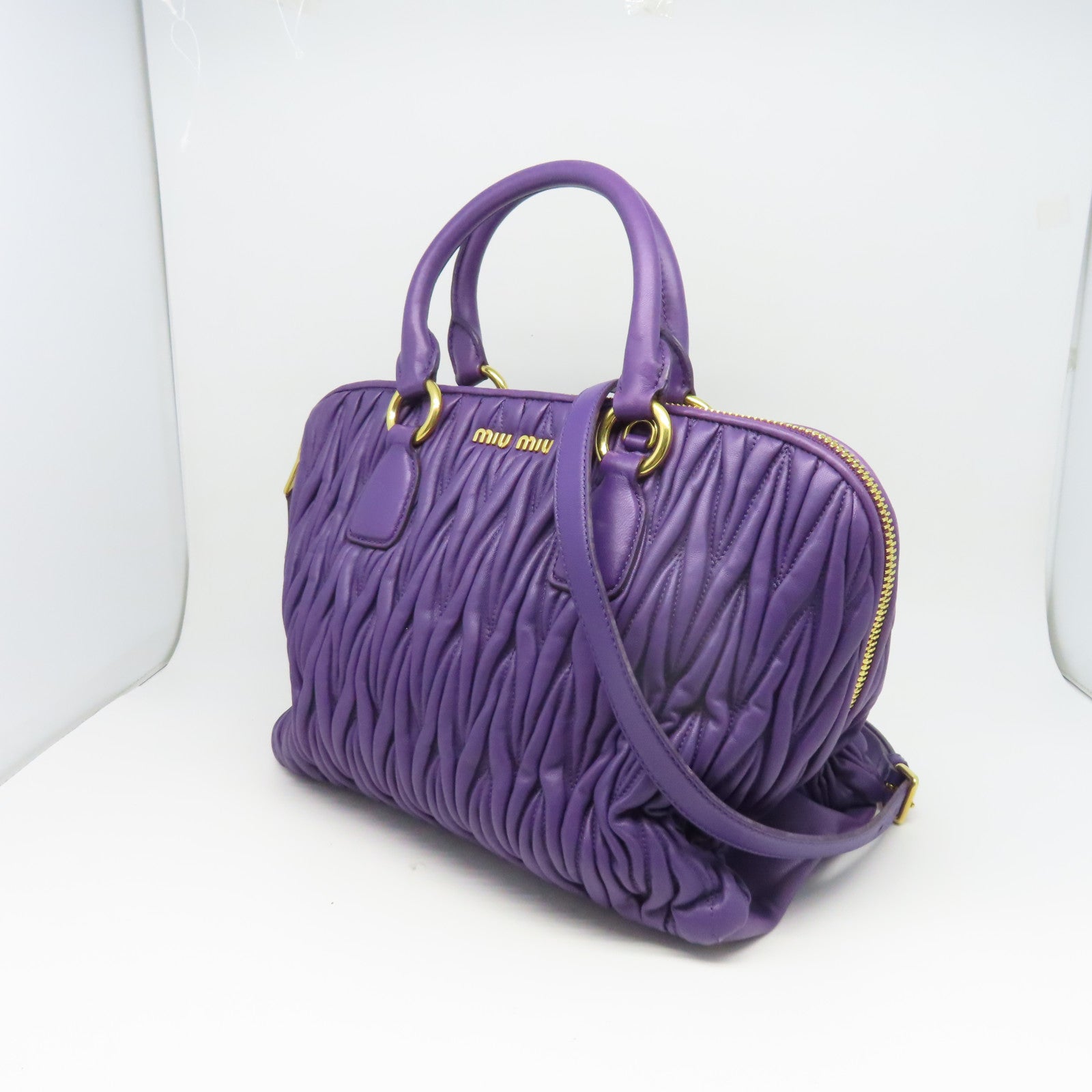 Miu Miu 羊皮皮革2Way Shoulder金扣手挽肩背兩用袋紫色