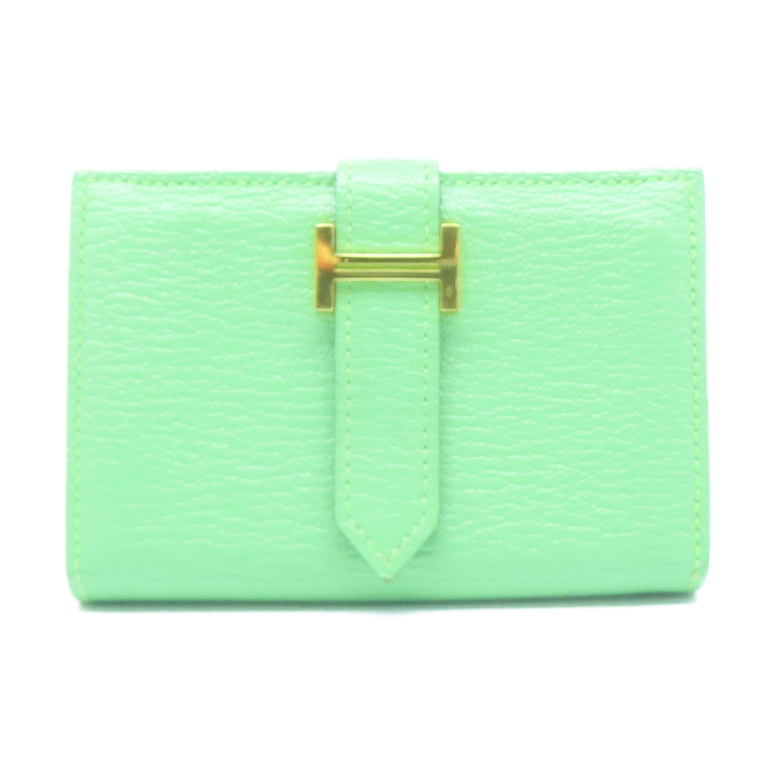 HERMES Chevre皮革Bearn Card Case金扣卡片套牛油果绿