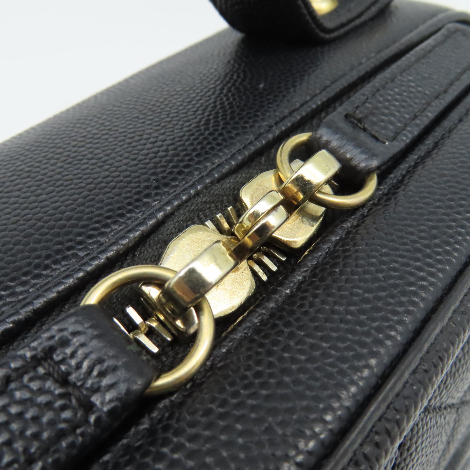 CHANEL 菱格Caviar皮革Vatity Case 21cm 2Way Shoulder Bag金扣鏈帶手挽肩背兩用袋黑色