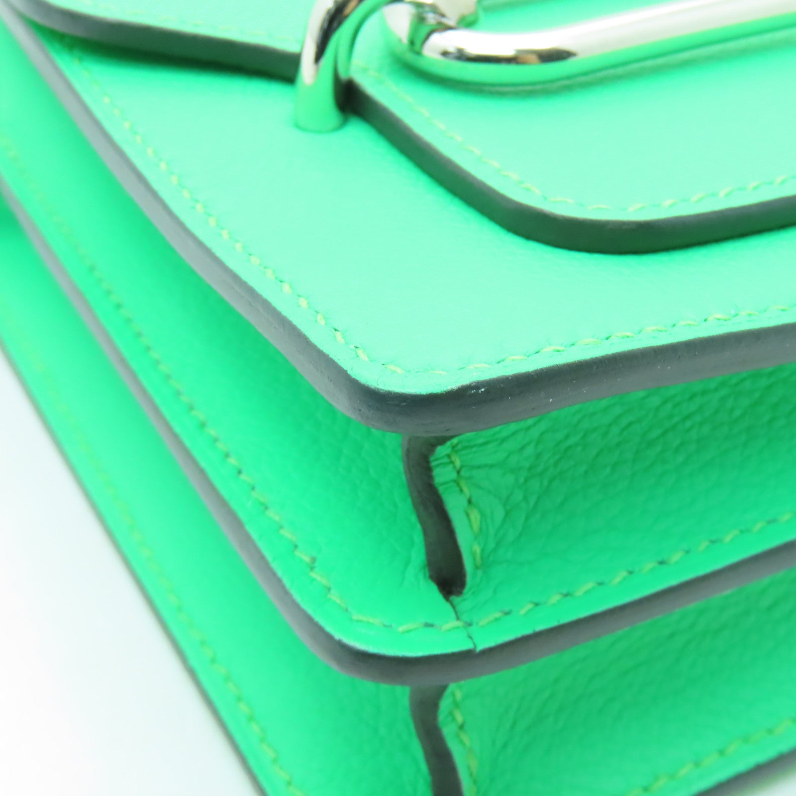 HERMES Evercolor皮革Mini Roulis銀扣肩背袋Vert Comics綠色