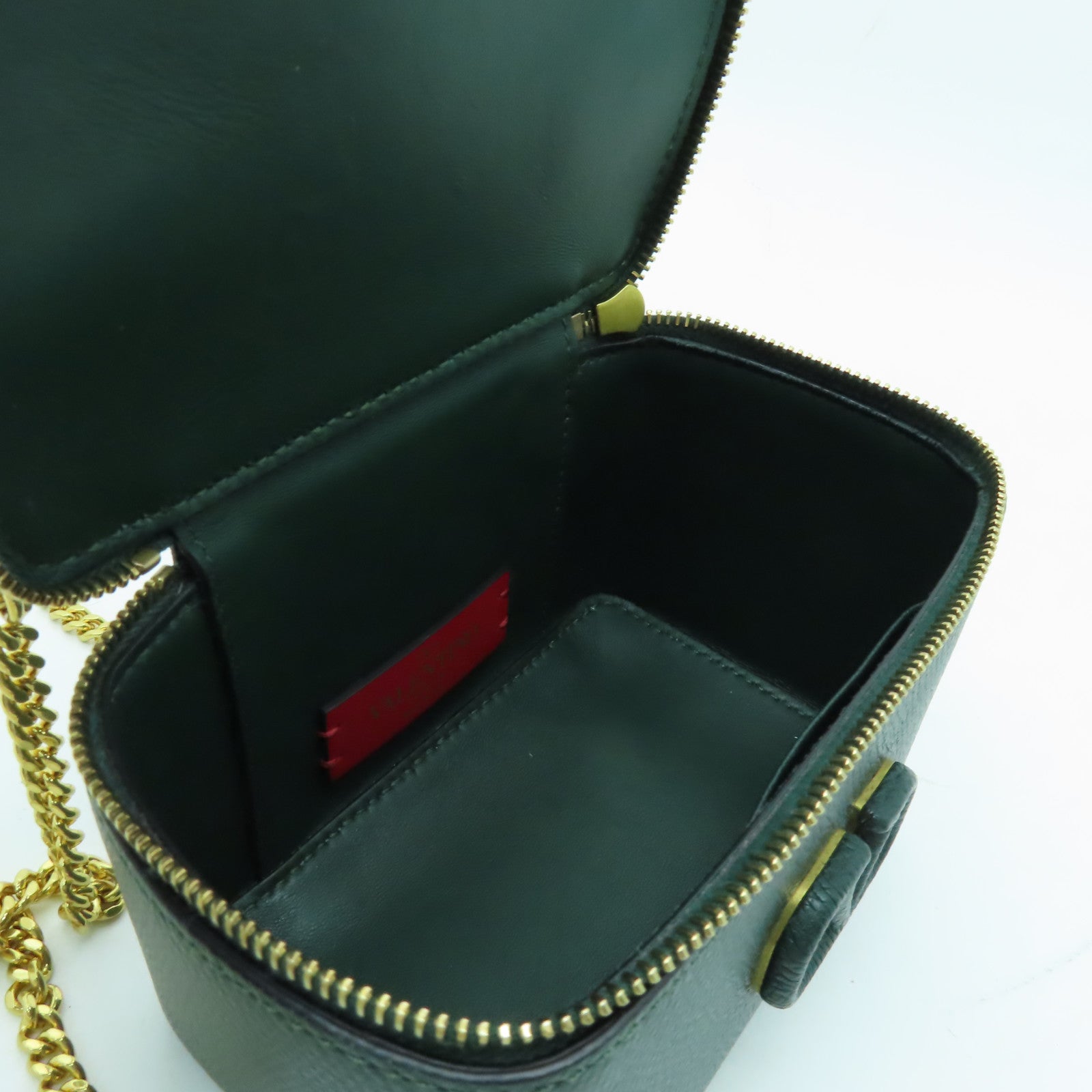 Valentino 牛皮皮革Mini Vsling Vanity Case金扣手挽肩背兩用袋綠色