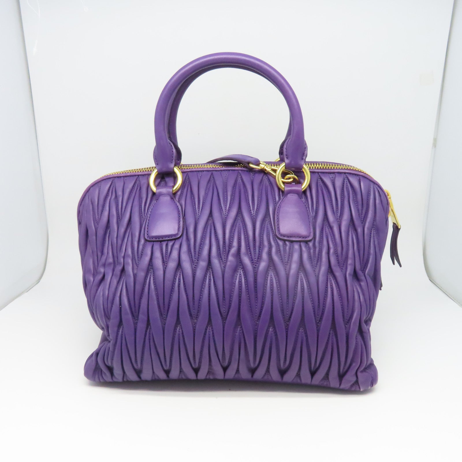Miu Miu 羊皮皮革2Way Shoulder金扣手挽肩背兩用袋紫色