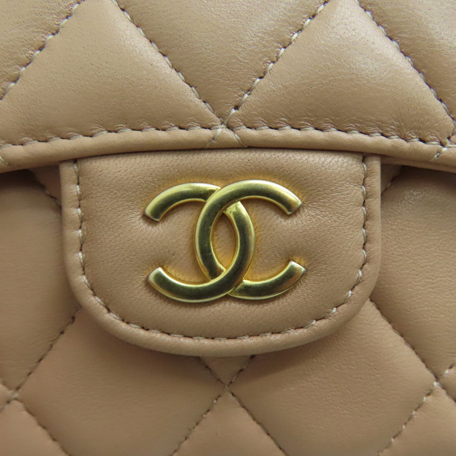 CHANEL 【激減優惠】菱格羊皮皮革Chain Shoulder Bag金扣鏈帶肩背袋杏色