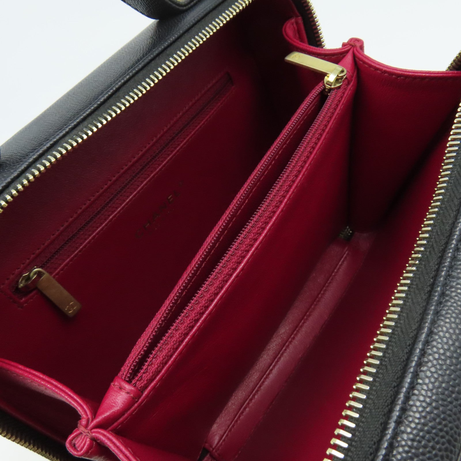 CHANEL 菱格Caviar皮革Vatity Case 21cm 2Way Shoulder Bag金扣鏈帶手挽肩背兩用袋黑色