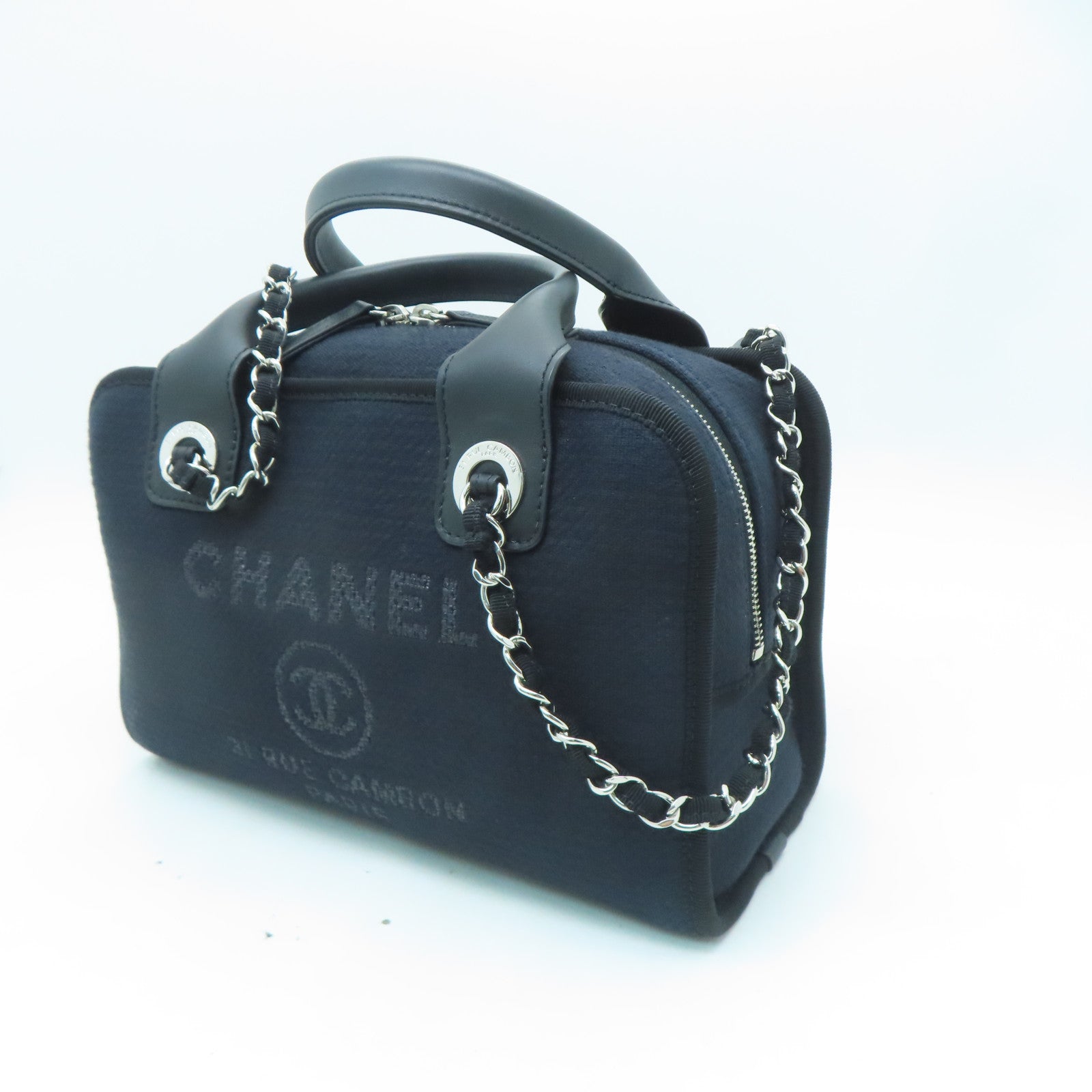 CHANEL 帆布2 Way Shoulder銀扣手挽肩背兩用袋黑色