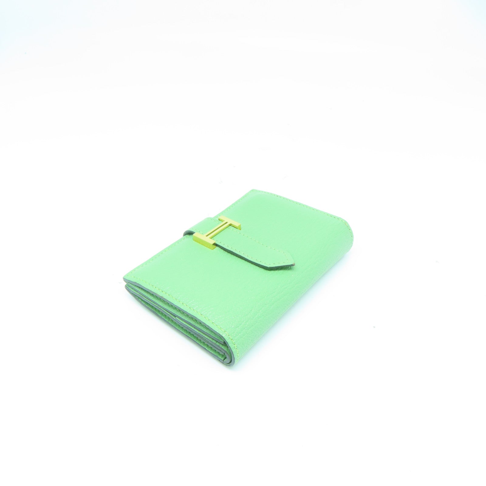 HERMES Chevre皮革Bearn Card Case金扣卡片套牛油果绿