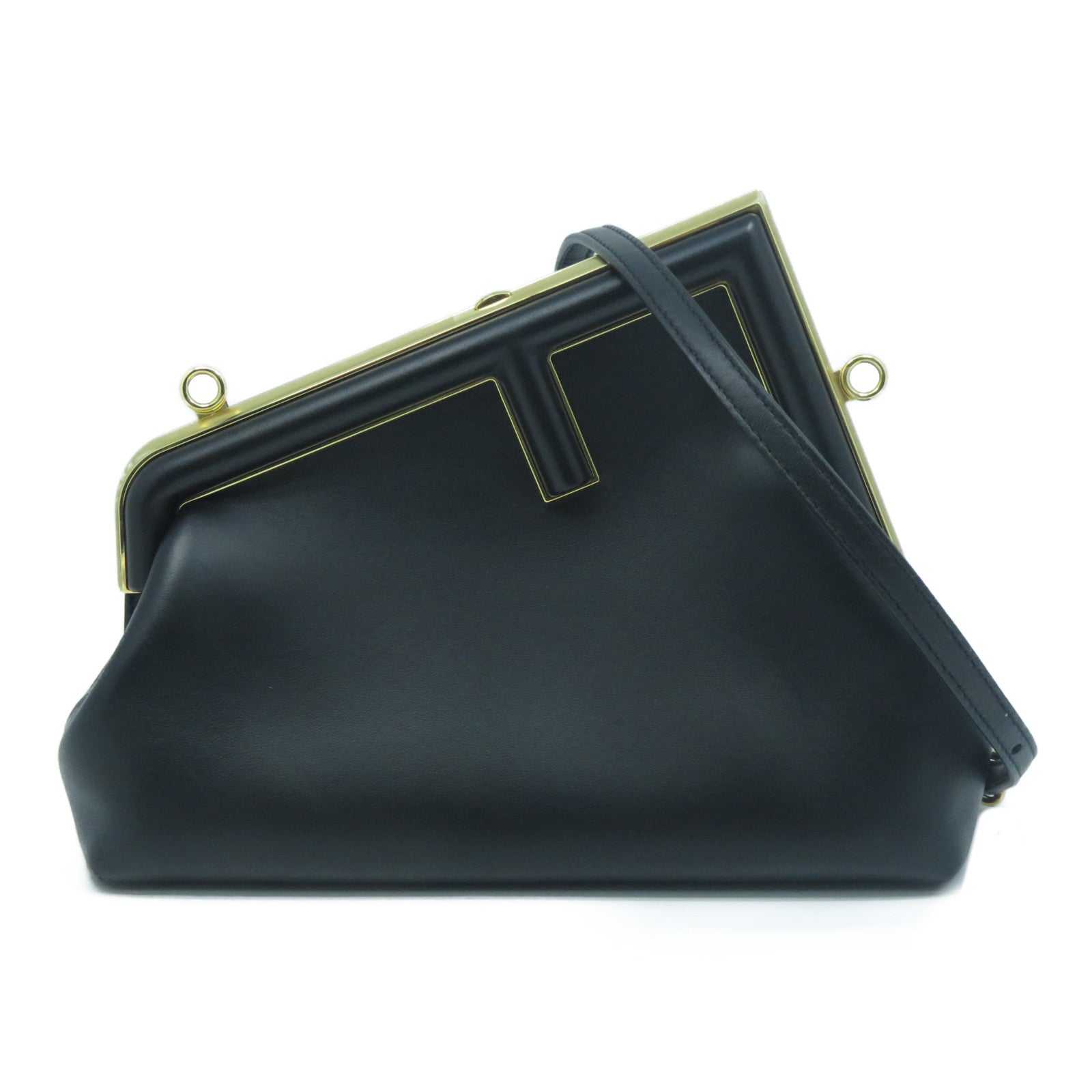 FENDI 牛皮皮革Shoulder Bag金扣肩背袋黑色