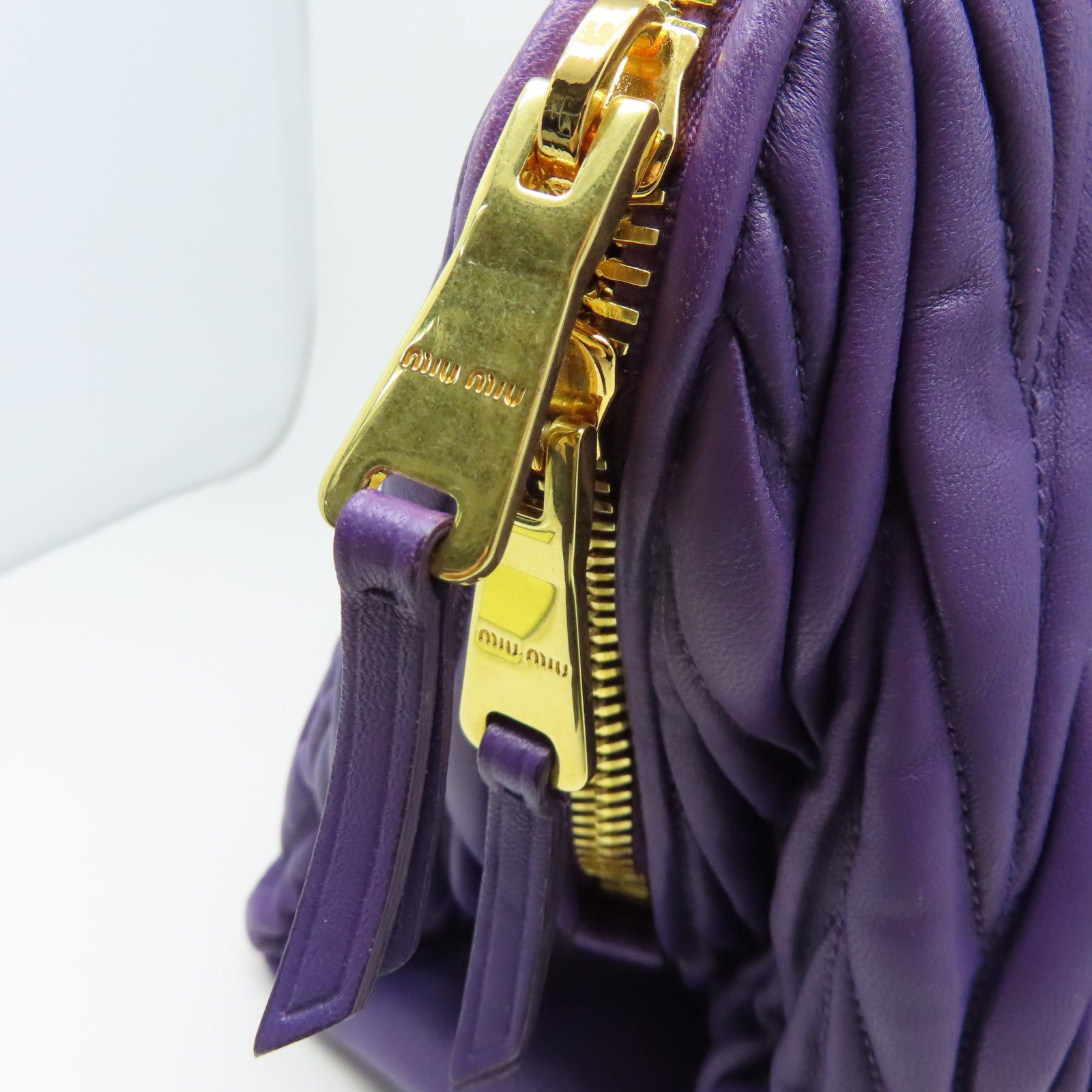 Miu Miu 羊皮皮革2Way Shoulder金扣手挽肩背兩用袋紫色