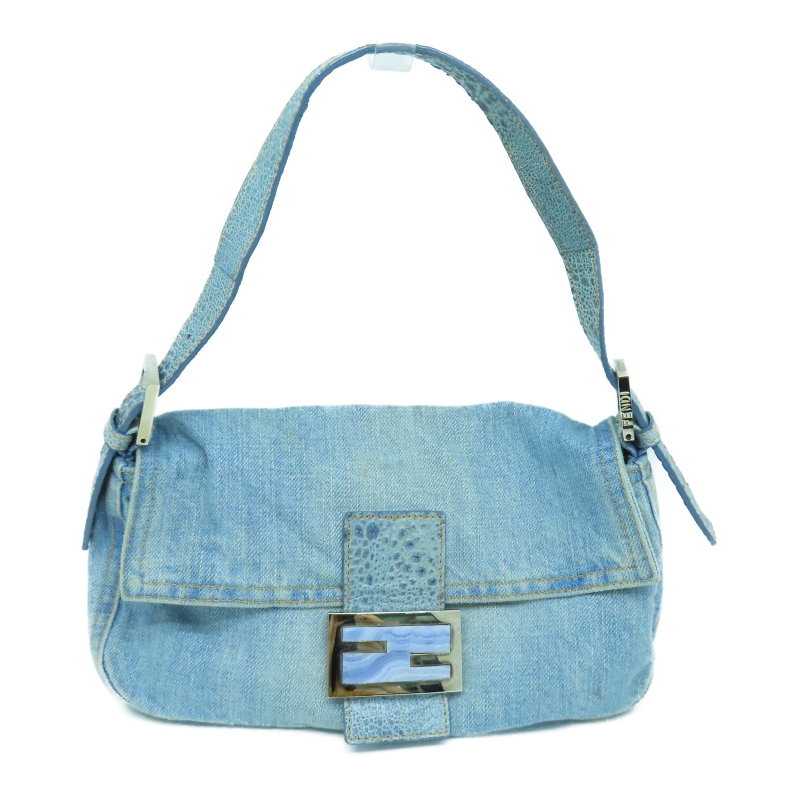 FENDI 牛仔布Handbag銀扣手挽袋藍色