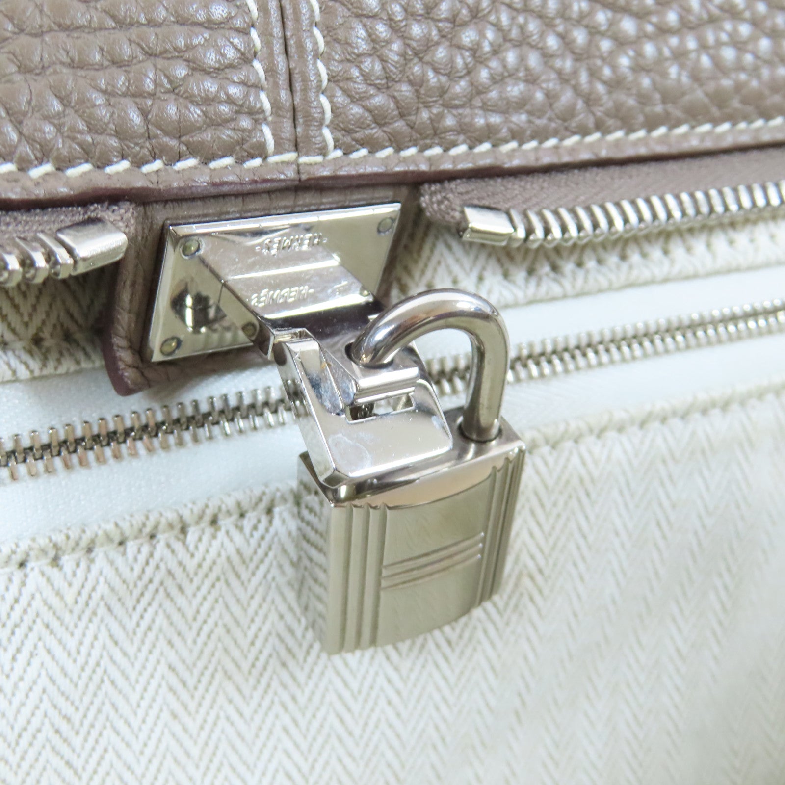 HERMES Clemence皮革Victoria銀扣手挽袋Etoupe大象灰色