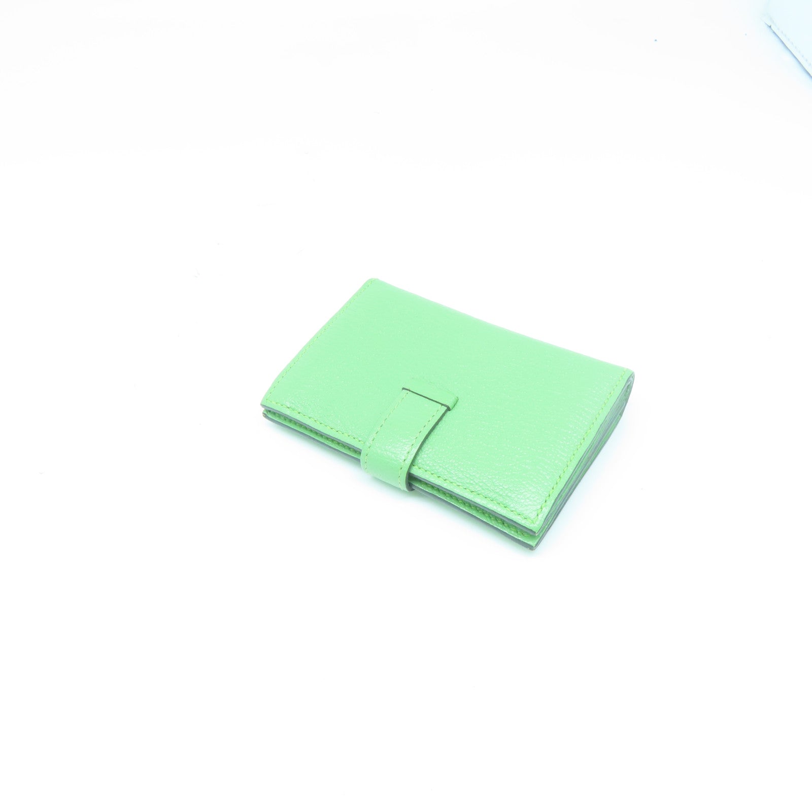 HERMES Chevre皮革Bearn Card Case金扣卡片套牛油果绿