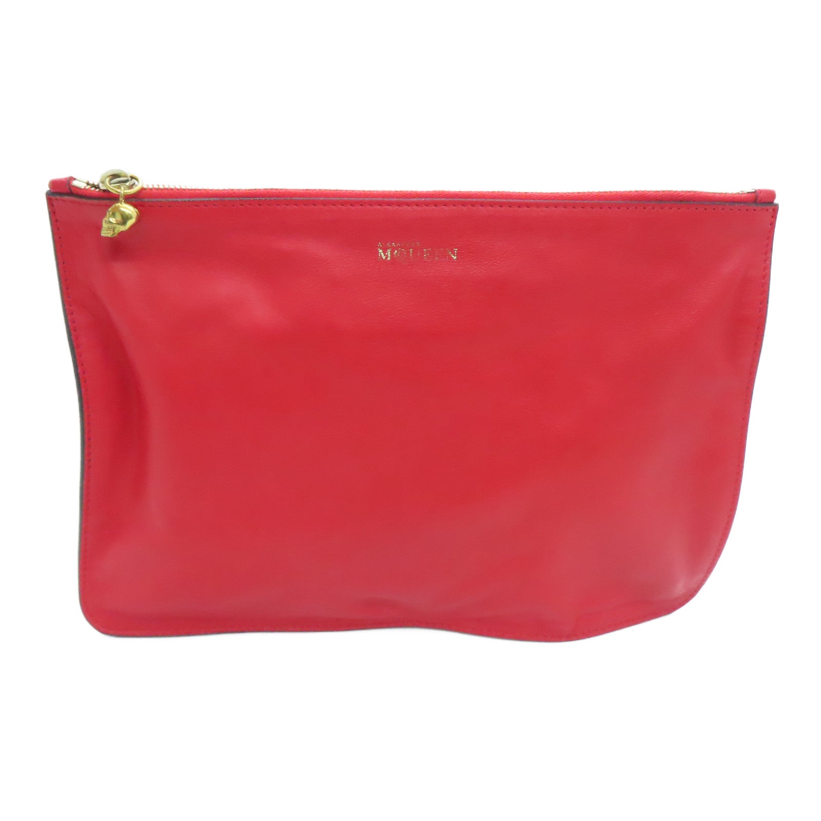 SELECTION Leather Alexander McQueen Clutch Gold Buckle Clutch Red