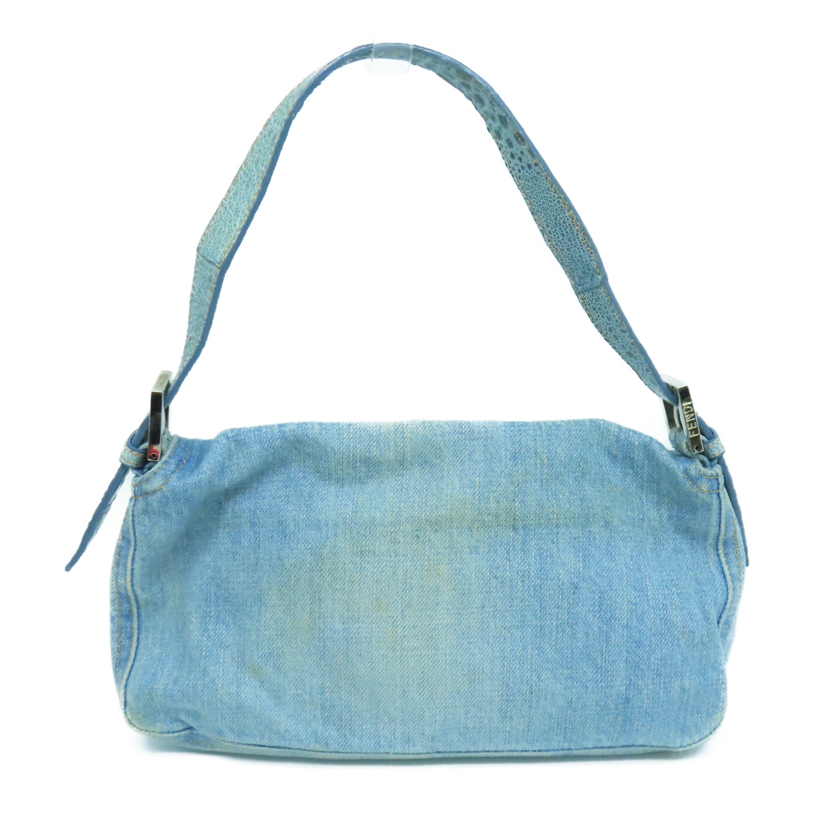 FENDI 牛仔布Handbag銀扣手挽袋藍色