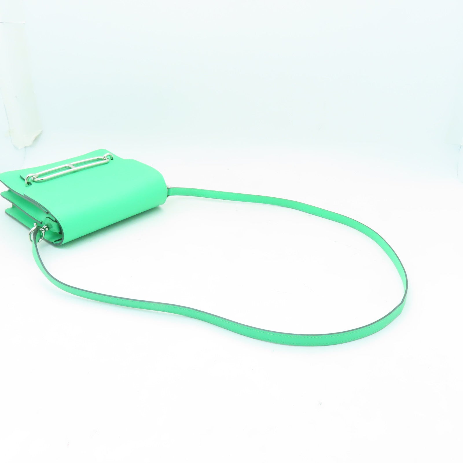 HERMES Evercolor皮革Mini Roulis銀扣肩背袋Vert Comics綠色