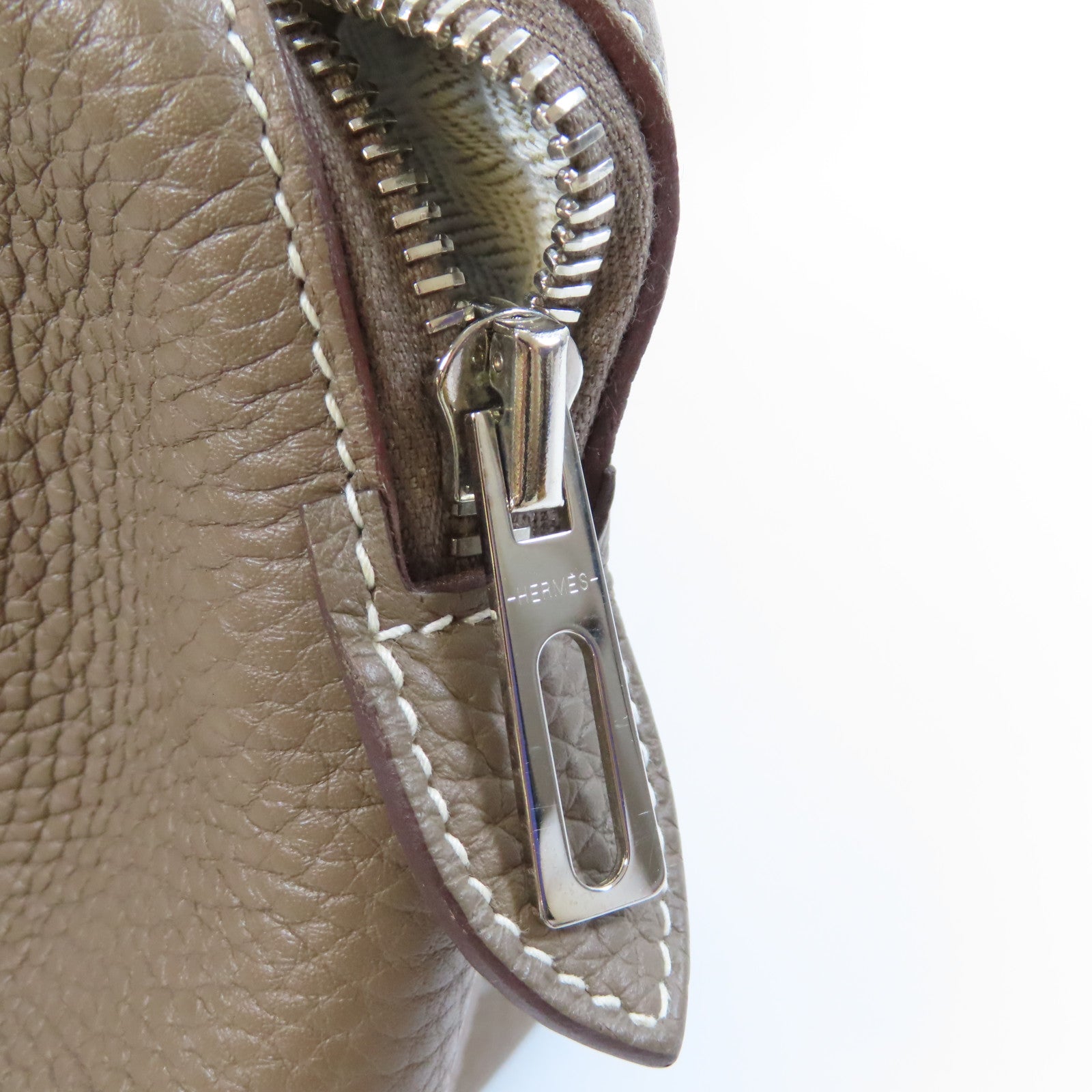 HERMES Clemence皮革Victoria銀扣手挽袋Etoupe大象灰色
