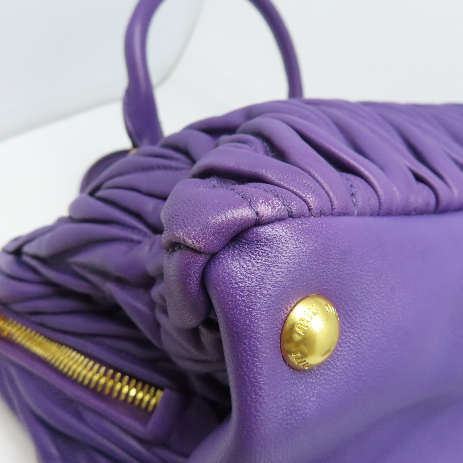 Miu Miu 羊皮皮革2Way Shoulder金扣手挽肩背兩用袋紫色