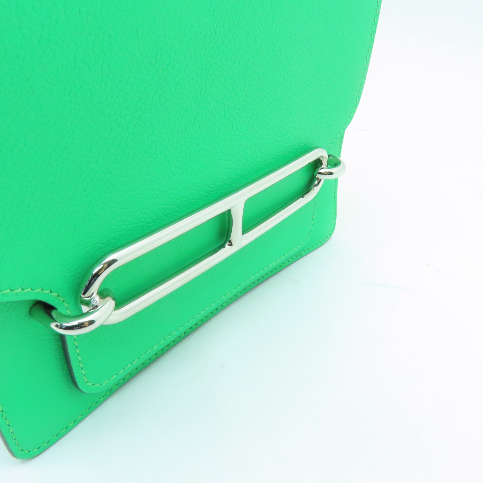 HERMES Evercolor皮革Mini Roulis銀扣肩背袋Vert Comics綠色