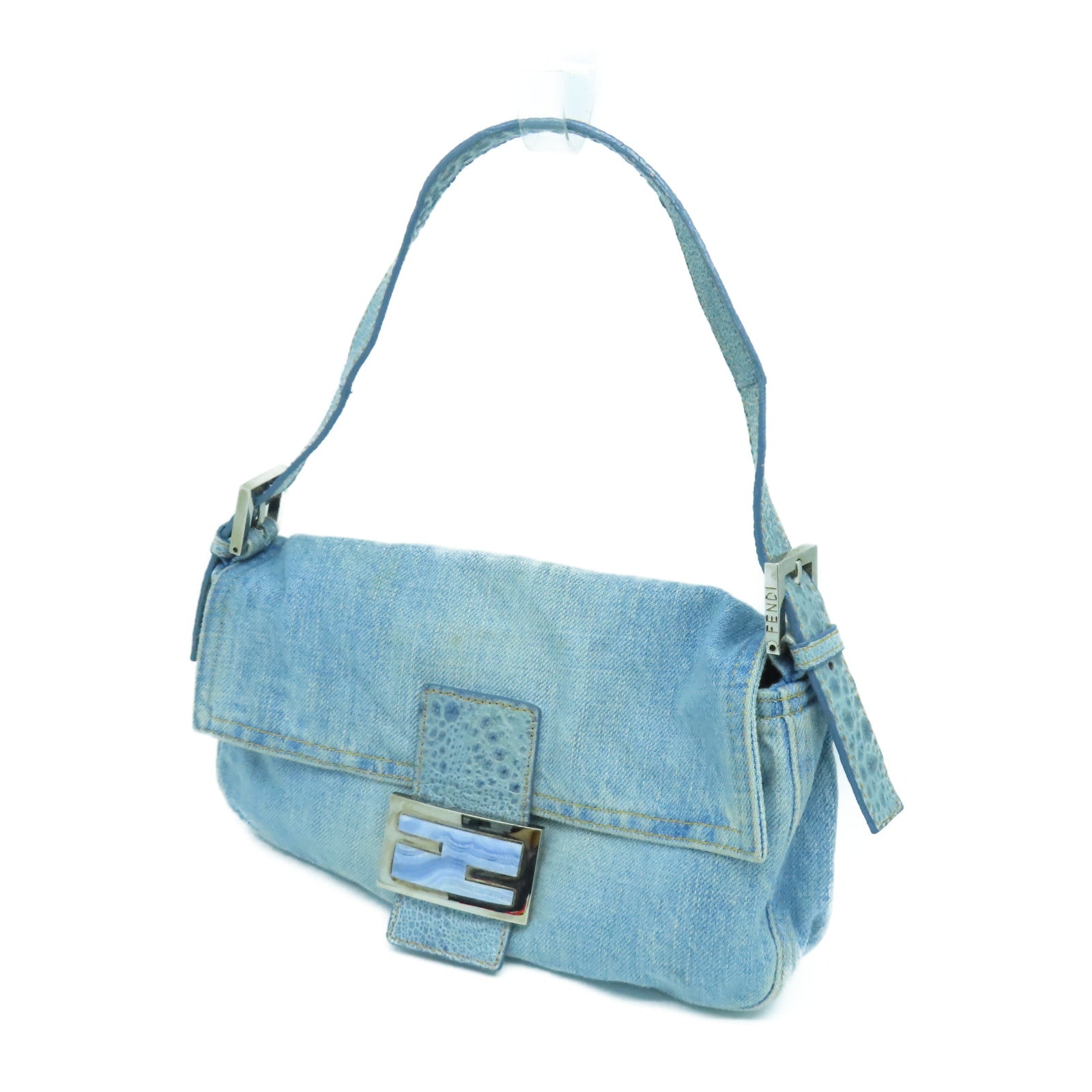 FENDI 牛仔布Handbag銀扣手挽袋藍色
