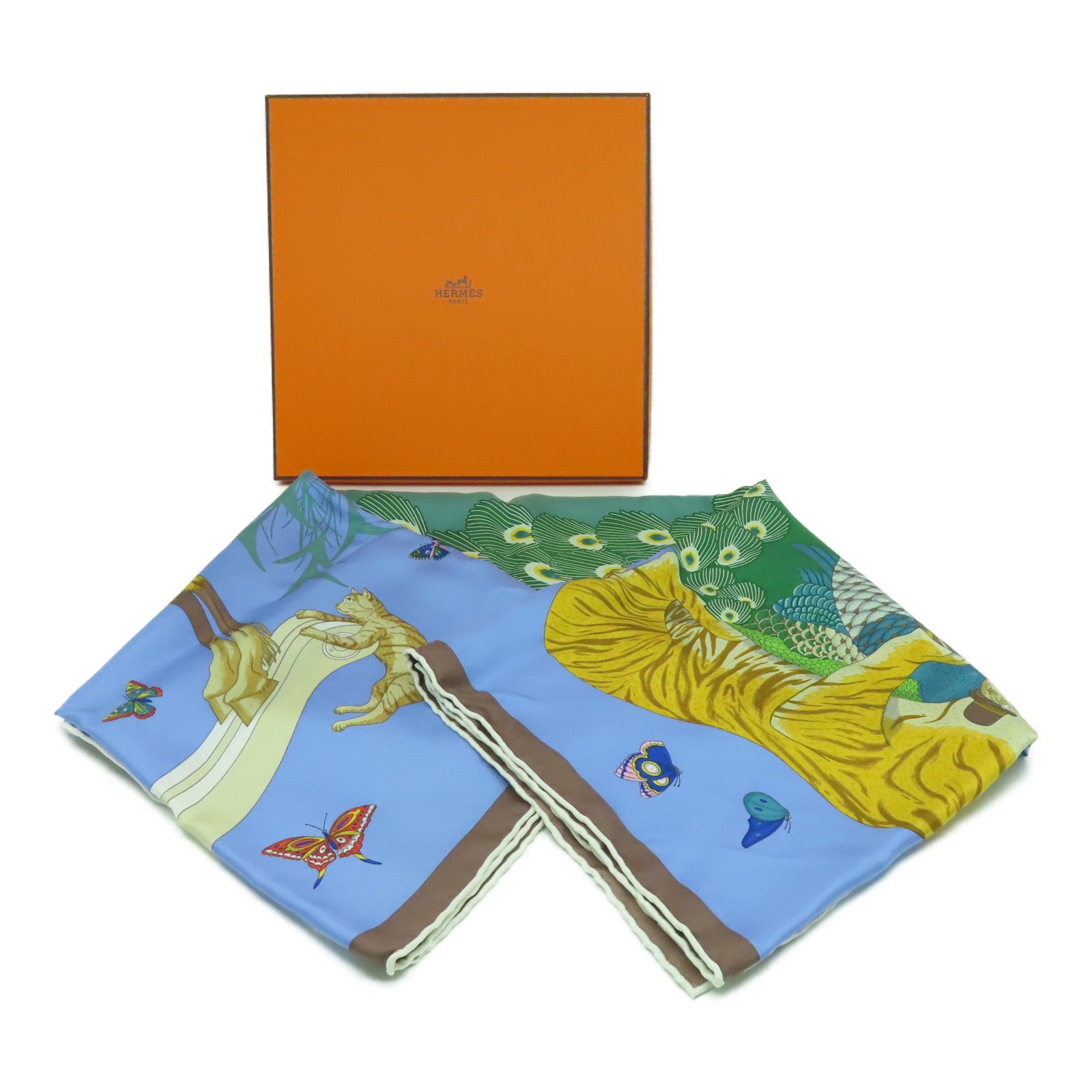HERMES 絲質Scarf 90x90絲巾淺藍色