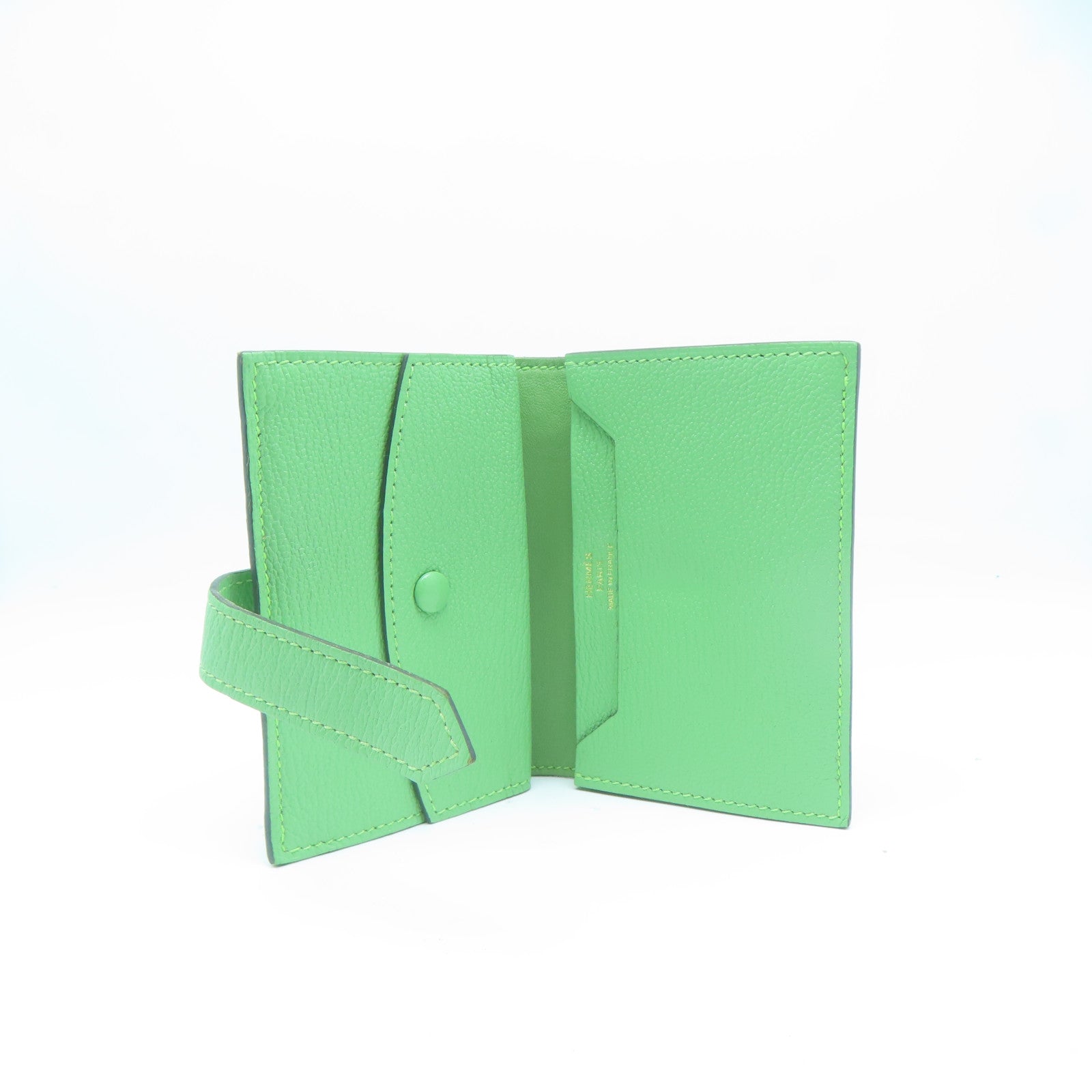 HERMES Chevre皮革Bearn Card Case金扣卡片套牛油果绿
