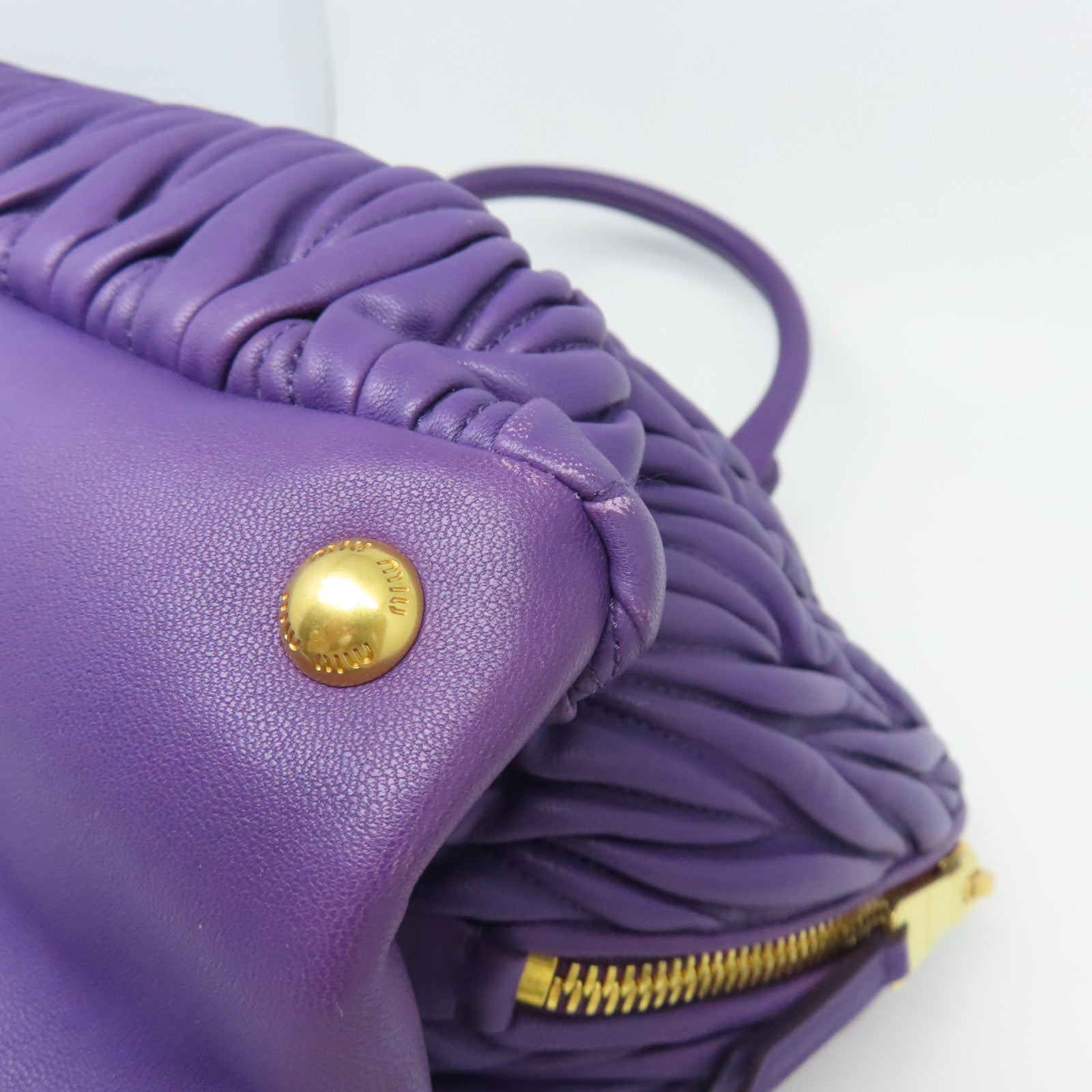 Miu Miu 羊皮皮革2Way Shoulder金扣手挽肩背兩用袋紫色