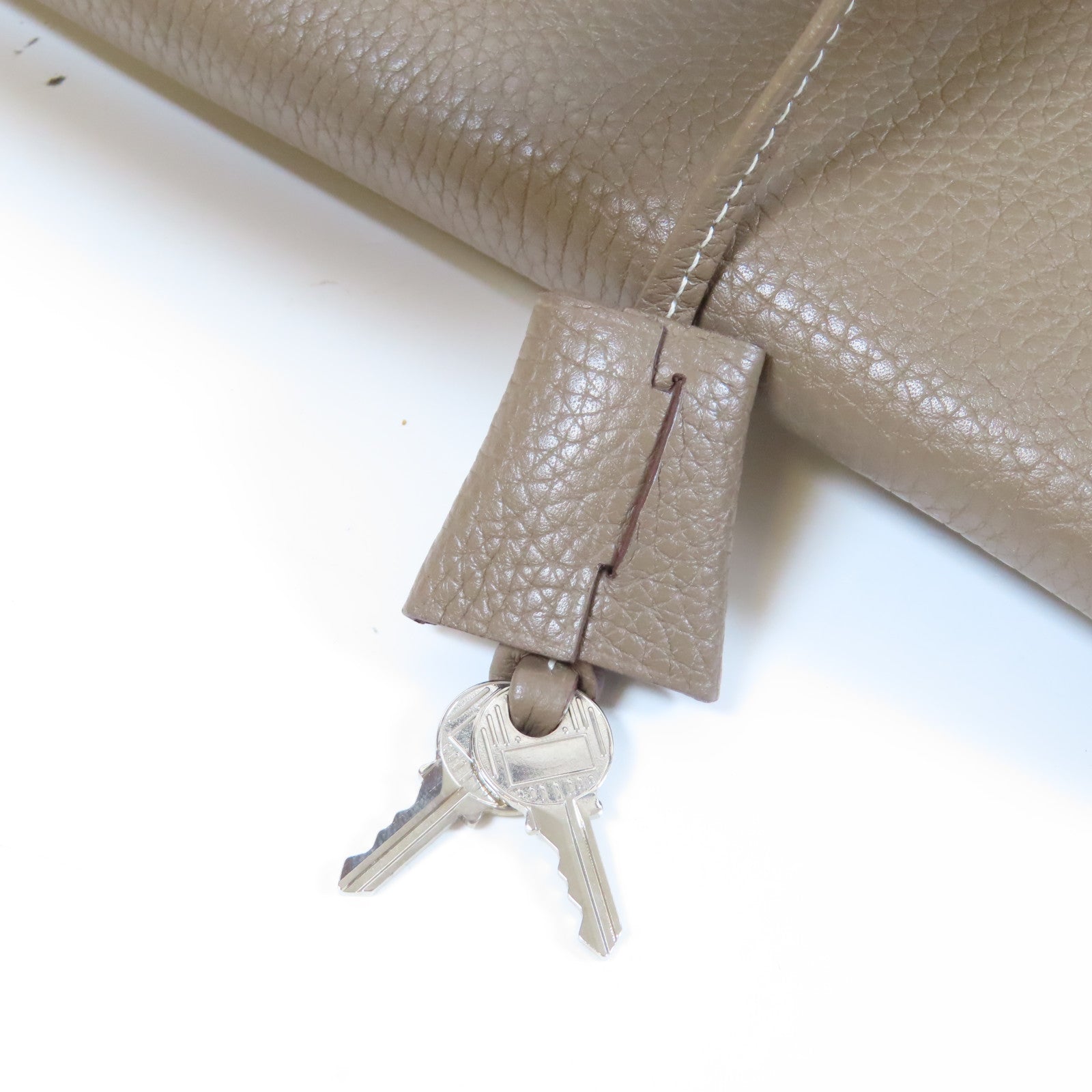 HERMES Clemence皮革Victoria銀扣手挽袋Etoupe大象灰色