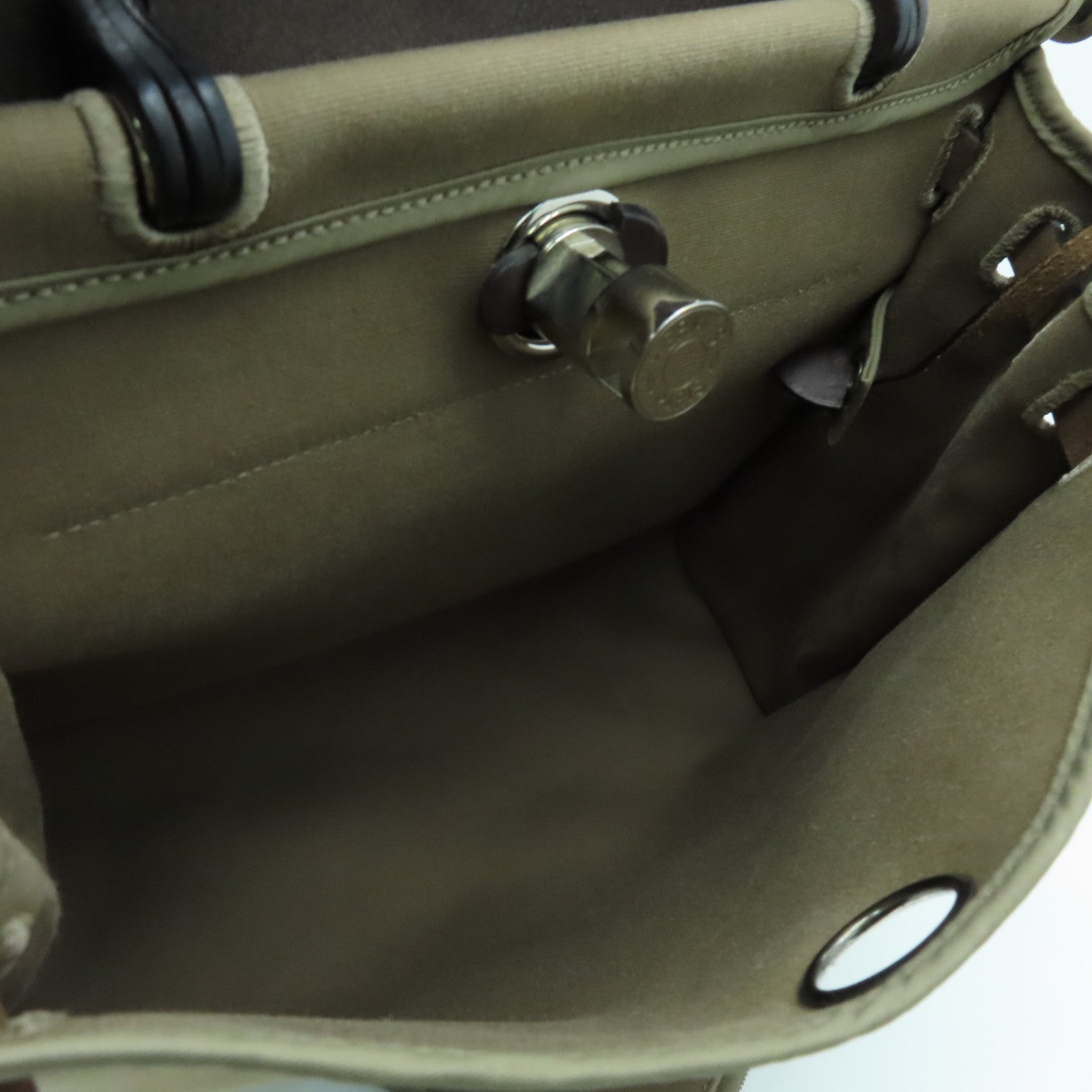 HERMES canvas Herbag PM silver buckle handle shoulder bag Etoupe beige