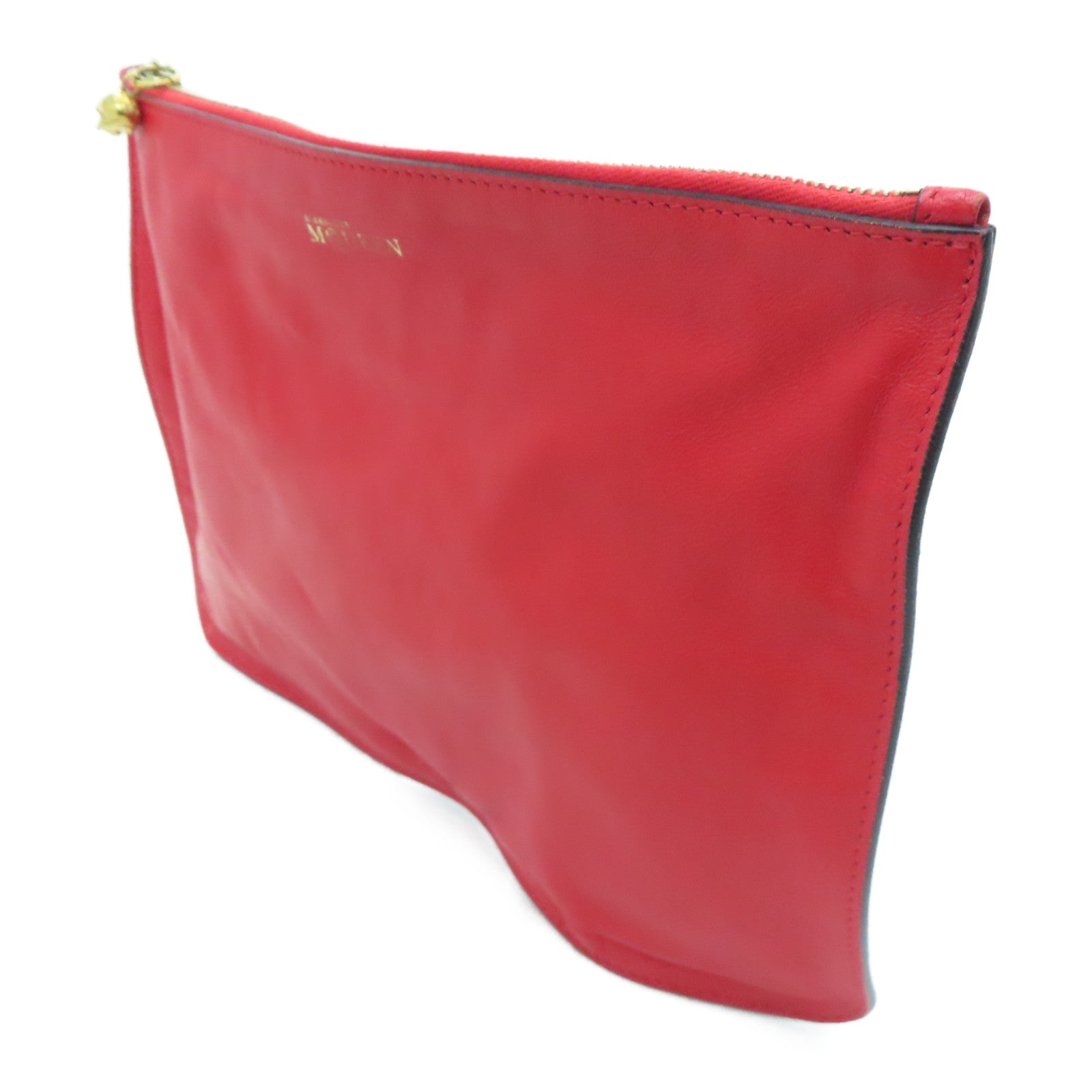 SELECTION Leather Alexander McQueen Clutch Gold Buckle Clutch Red