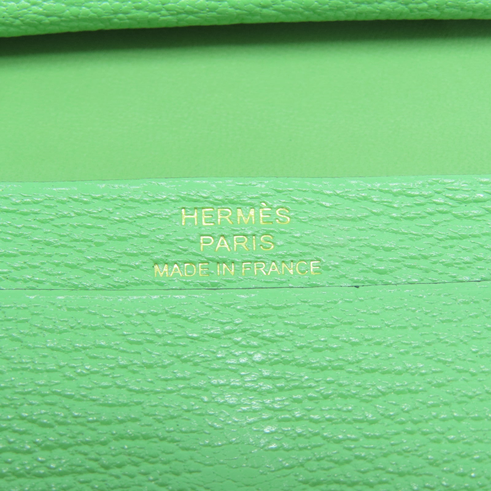 HERMES Chevre皮革Bearn Card Case金扣卡片套牛油果绿