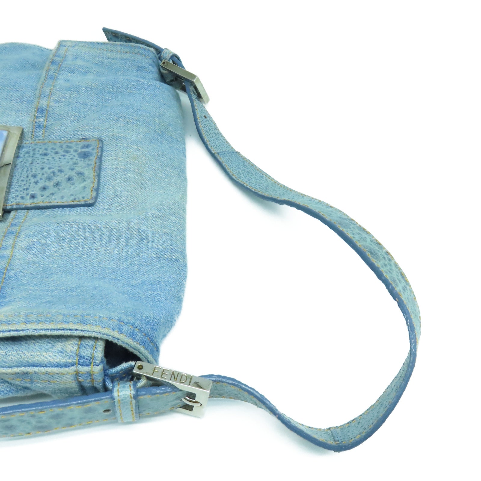 FENDI 牛仔布Handbag銀扣手挽袋藍色