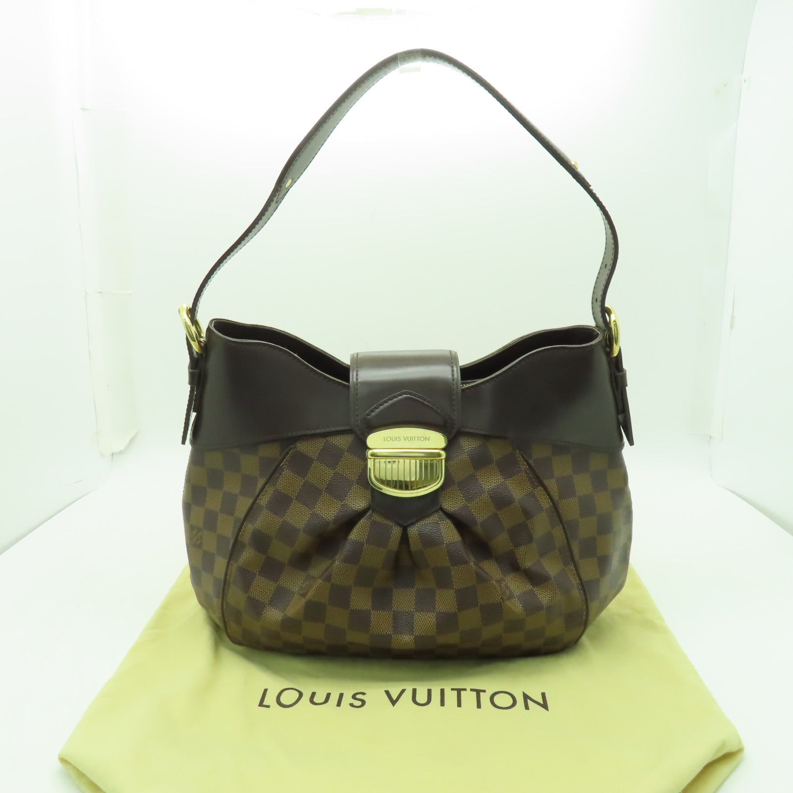 LOUIS VUITTON Damier Sistina MM金扣肩背袋棕色