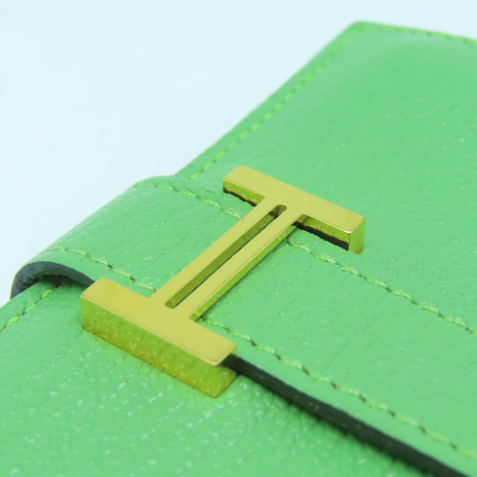 HERMES Chevre皮革Bearn Card Case金扣卡片套牛油果绿