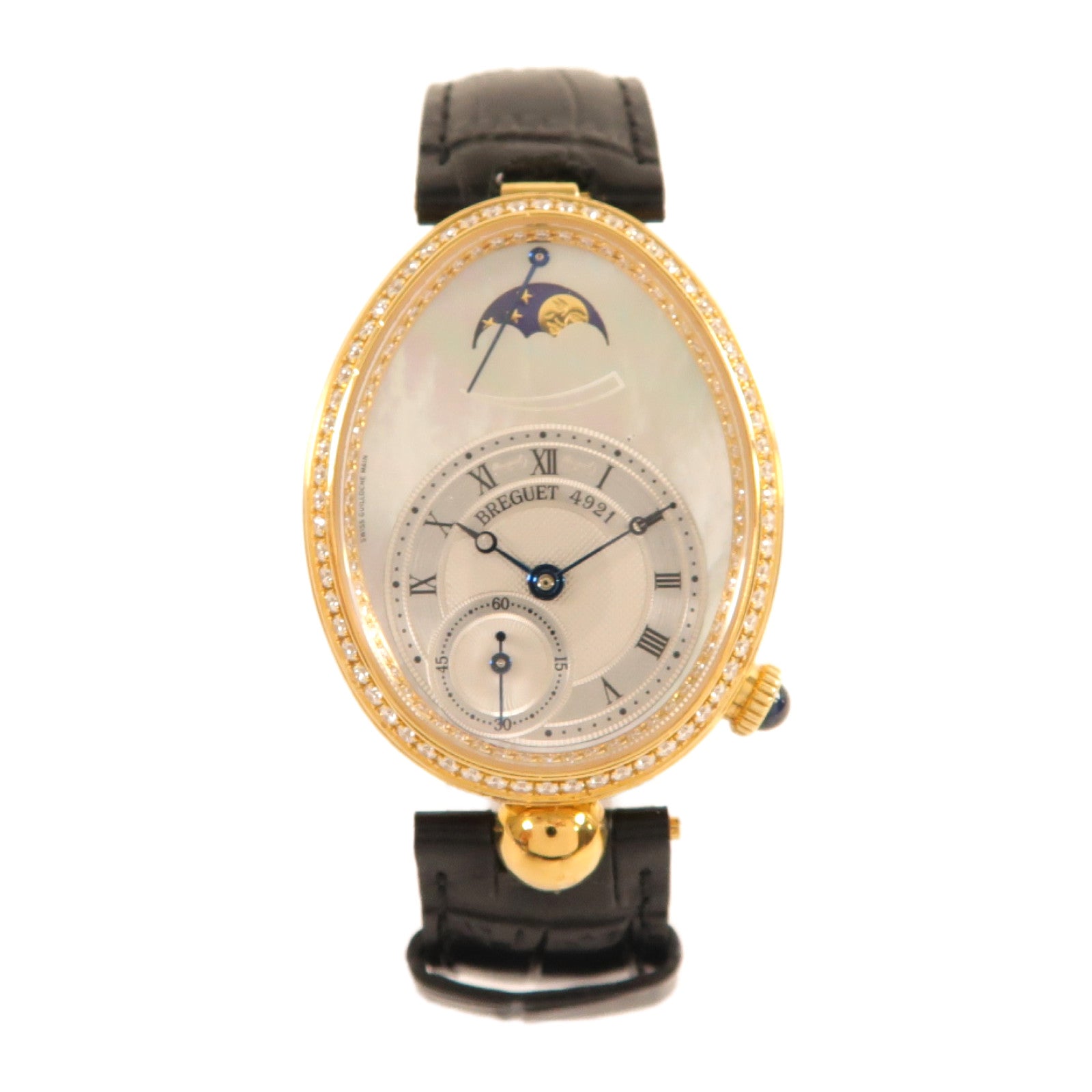 Breguet 18K黃金/皮革帶Reine De Naples手錶自動機芯珍珠色