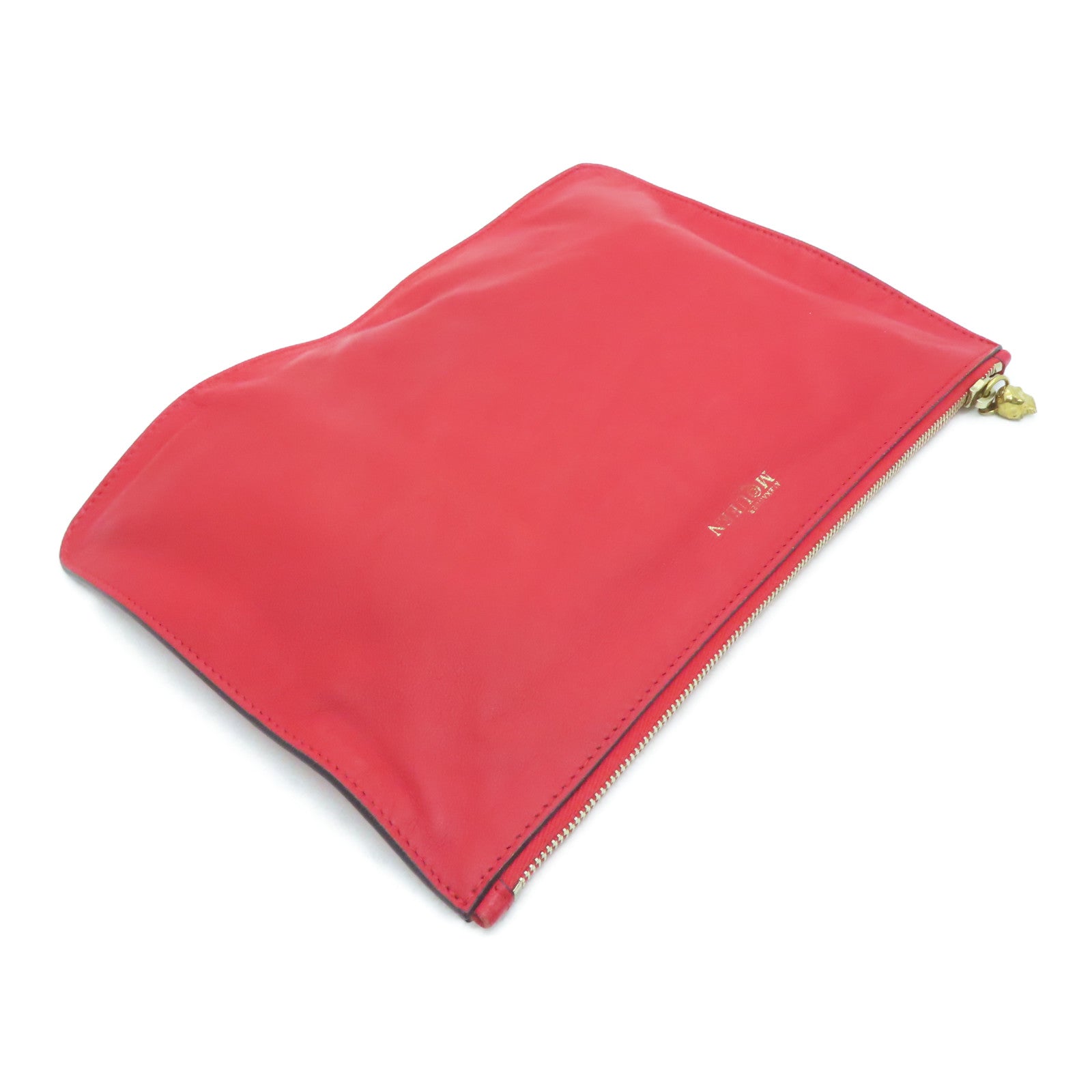SELECTION Leather Alexander McQueen Clutch Gold Buckle Clutch Red
