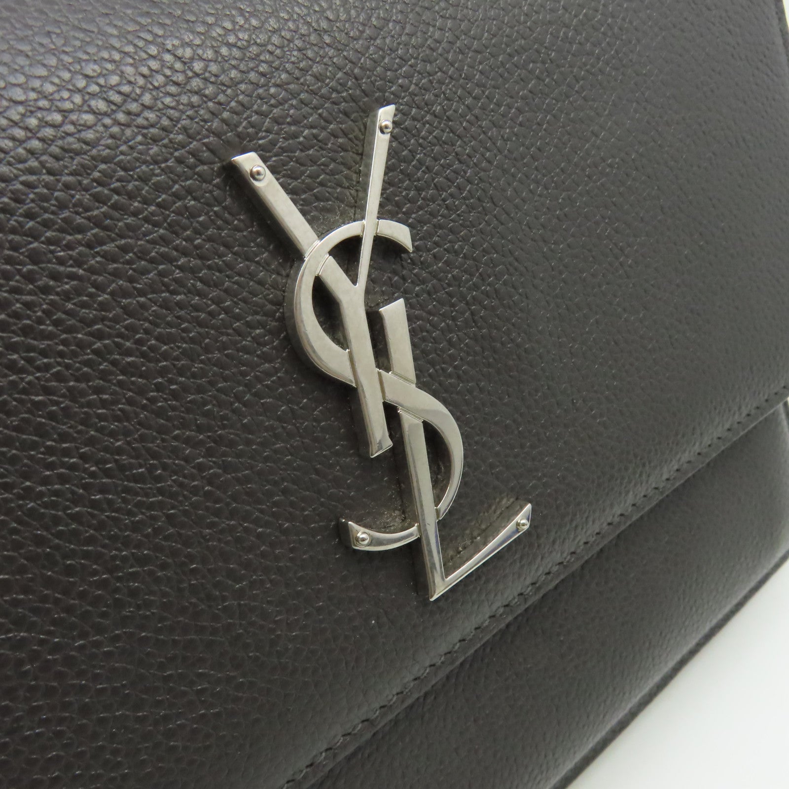 SAINT LAURENT 牛皮皮革Sunset Medium銀扣鏈帶肩背袋碳灰色