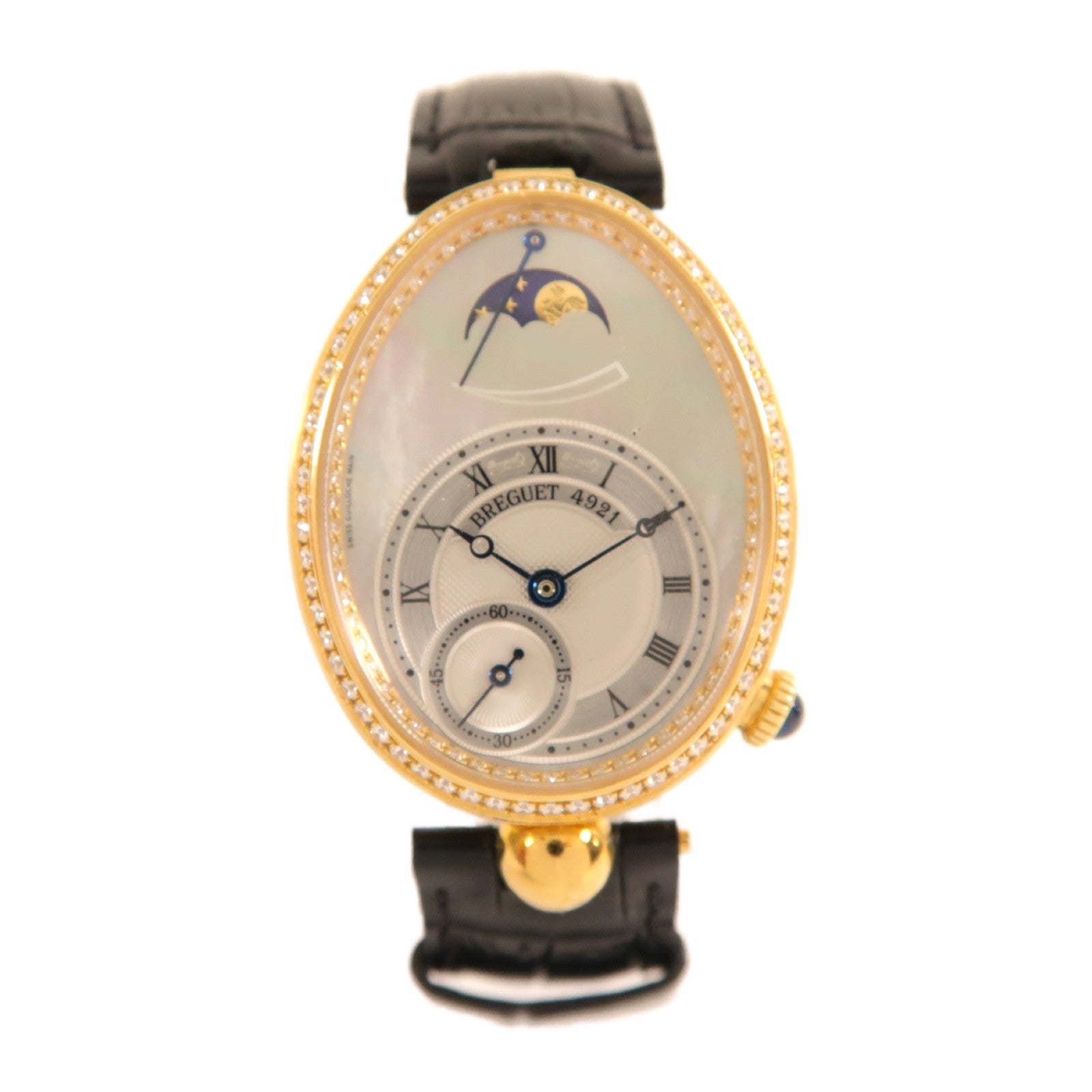 Breguet 18K黃金/皮革帶Reine De Naples手錶自動機芯珍珠色