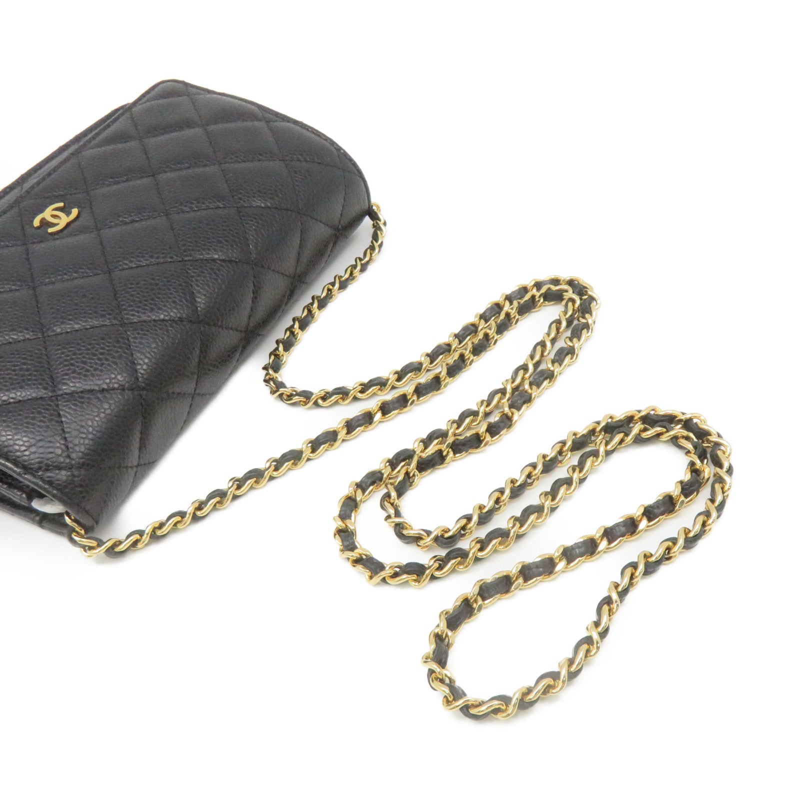 CHANEL Caviar皮革Wallet On Chain Shoulder Bag金扣链带钱包肩背袋黑色
