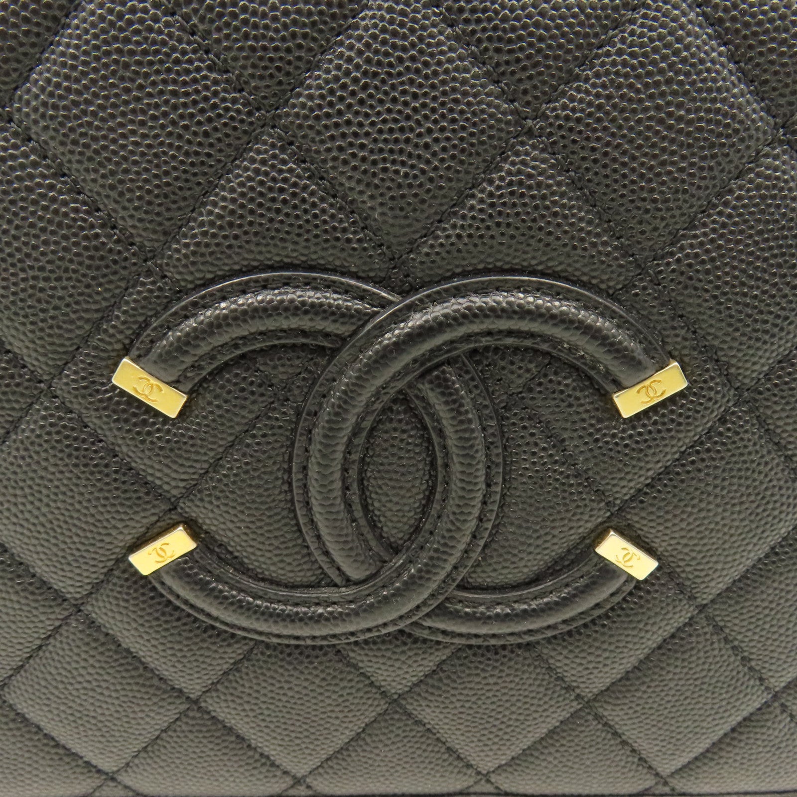 CHANEL 菱格Caviar皮革Vatity Case 21cm 2Way Shoulder Bag金扣鏈帶手挽肩背兩用袋黑色