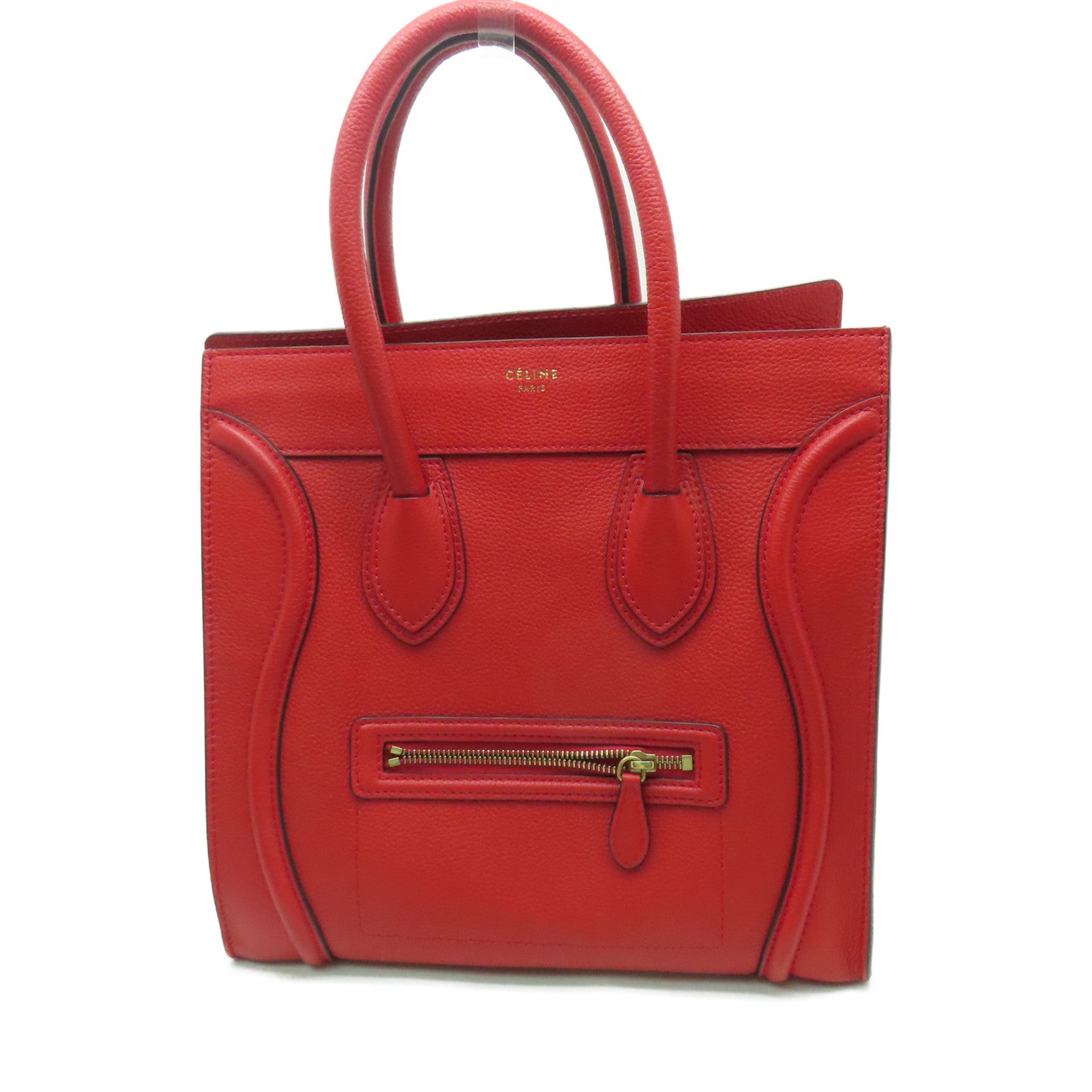CELINE 牛皮皮革Mini Luggage金扣手挽袋紅色